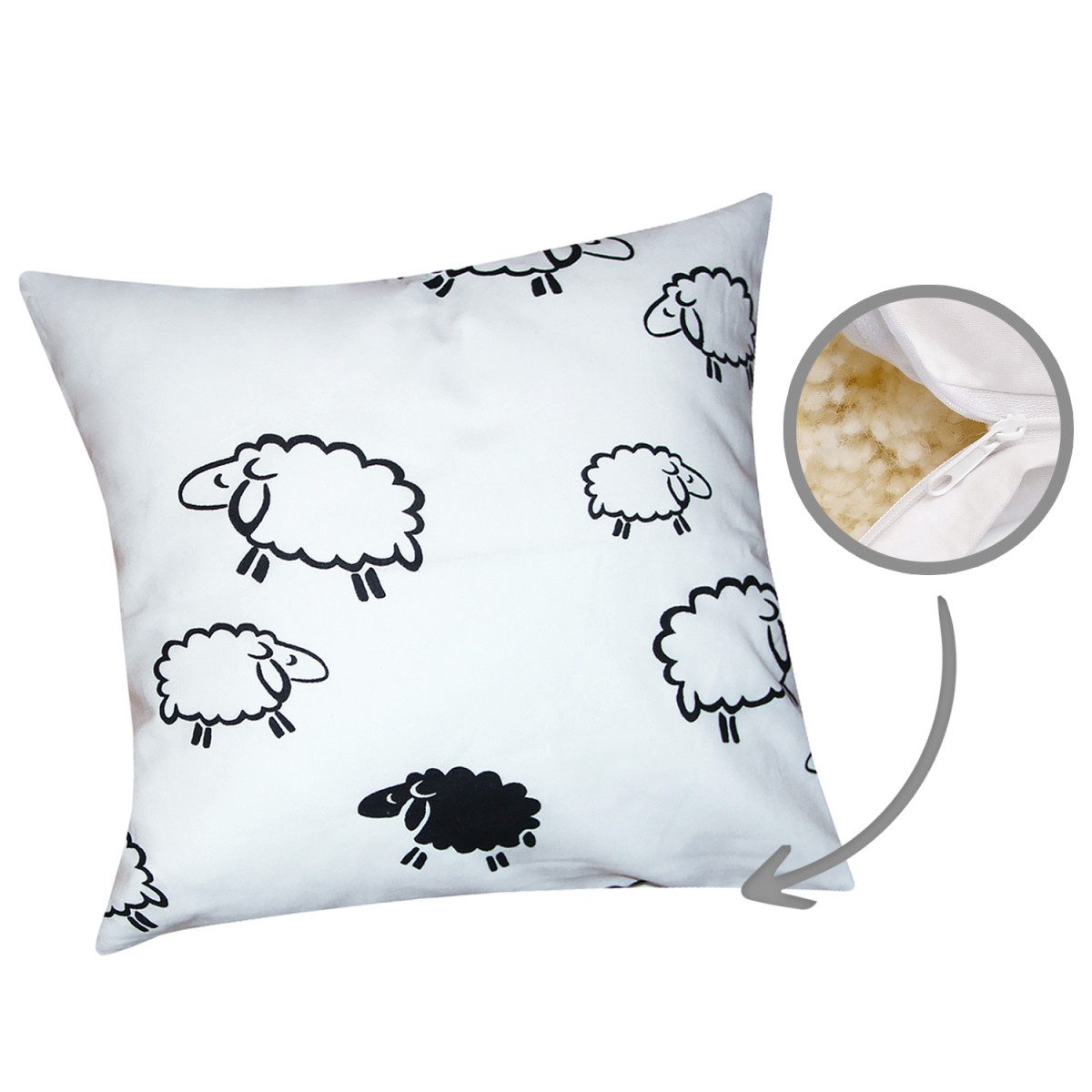 Heubergshop Naturfaserkopfkissen, Füllung: Schafwolle, Schurwolle, Bezug: 100% Baumwolle, Kissen 40x40cm Gefüllt mit Schafwollkügelchen (99/2)