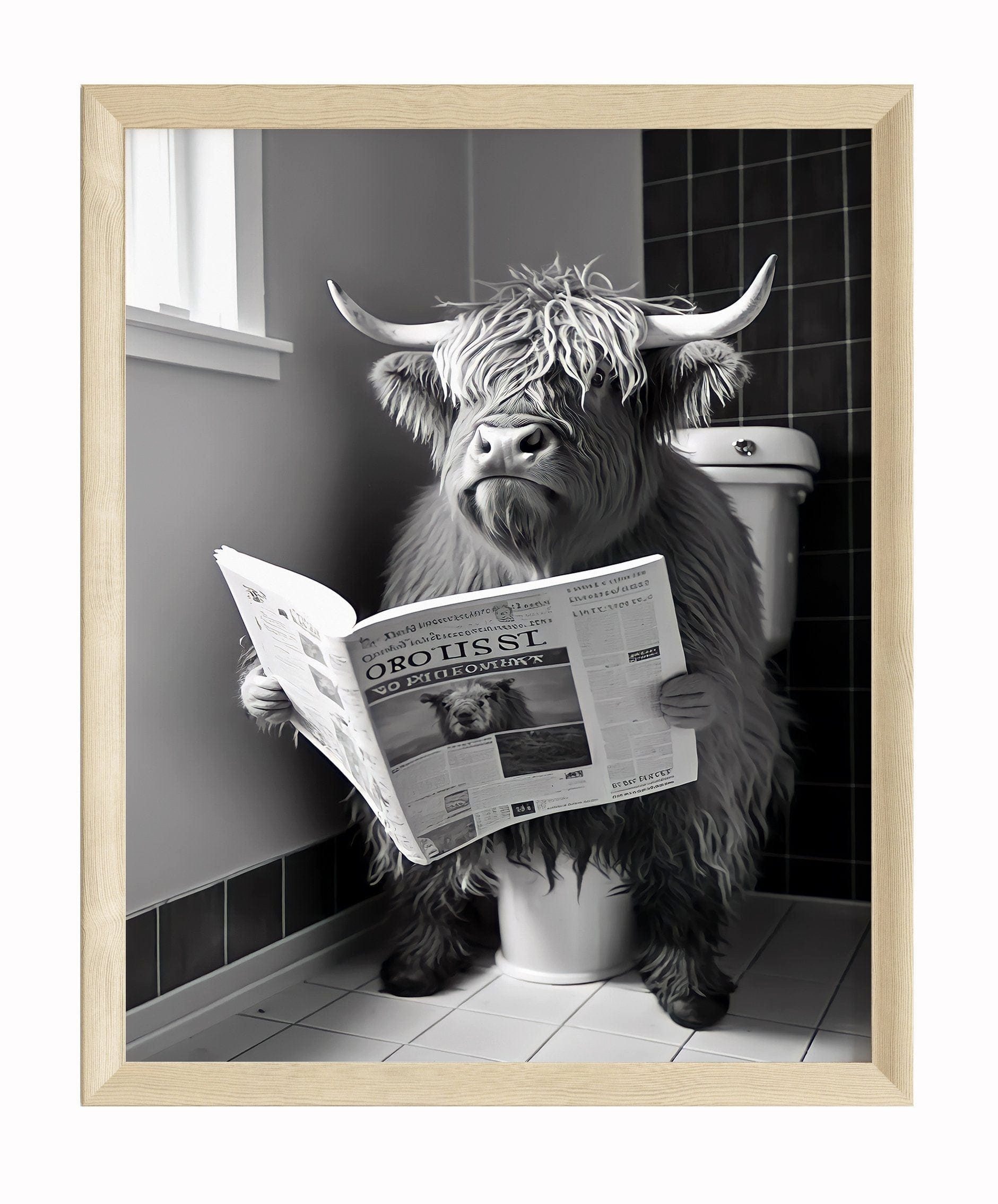 JUSTGOODMOOD Poster Lustiges Kuh WC Die Kuh und ihre Zeitungspause Entspannung auf der Toi, (1 St)