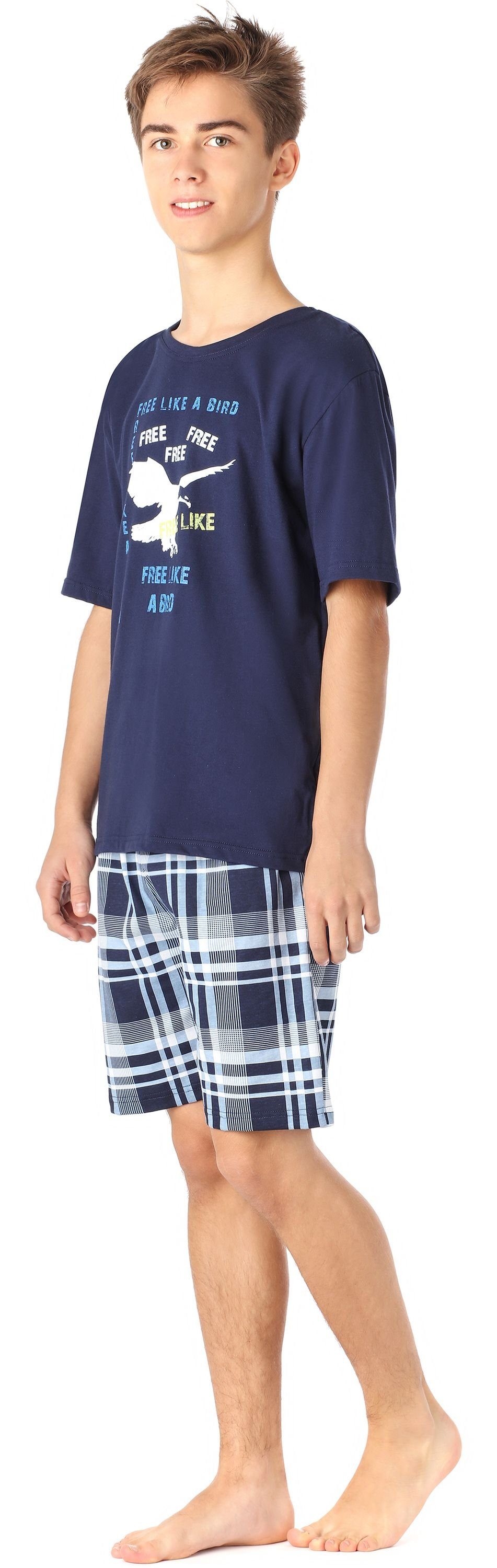 MarineKariert5 Pyjama Schlafanzug Baumwolle Jungen Langarm Timone Schlafanzug Set Hausanzug Zweiteiliger