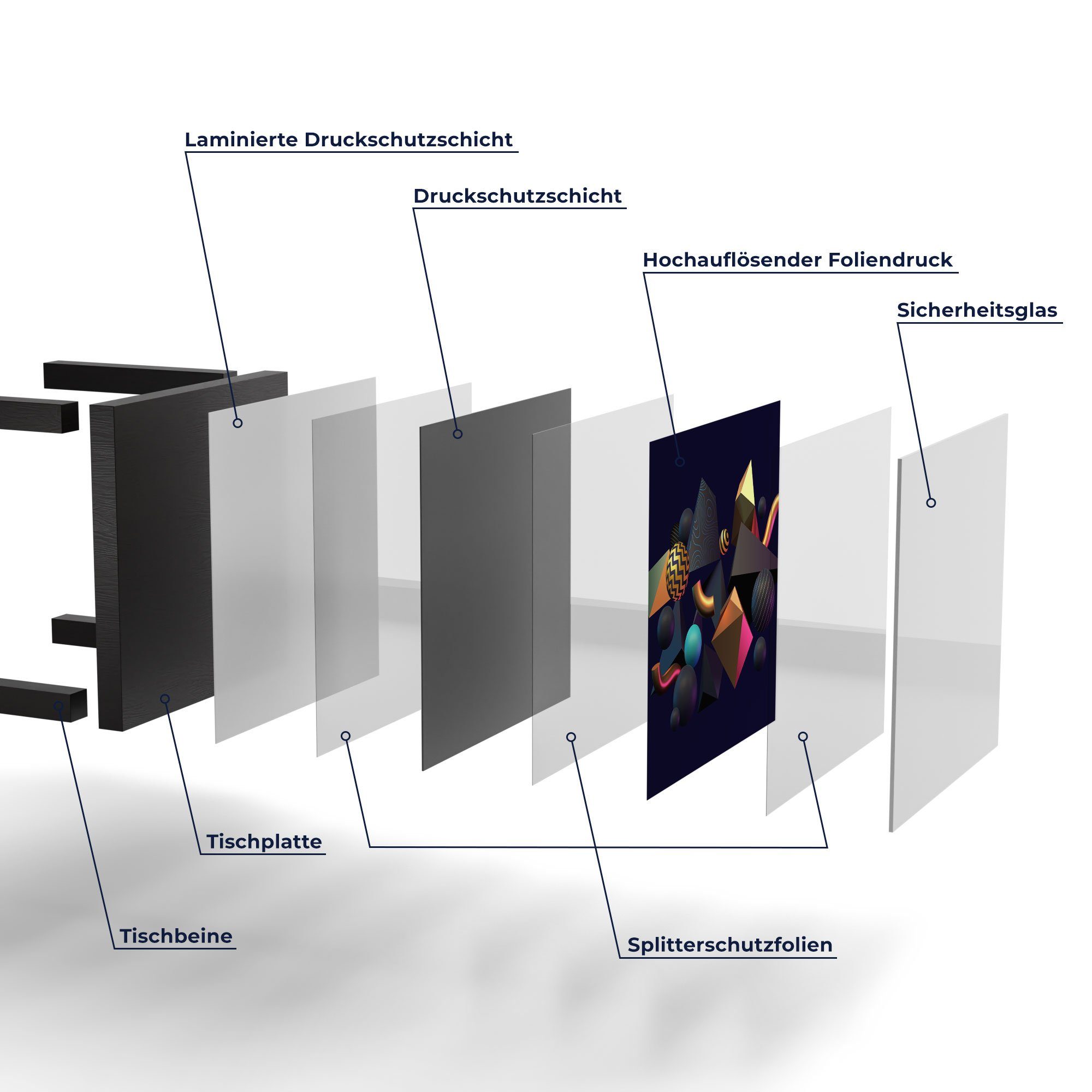 Schwarz modern 'Sammlung Formen', Glastisch Glas DEQORI Beistelltisch Couchtisch abstraker