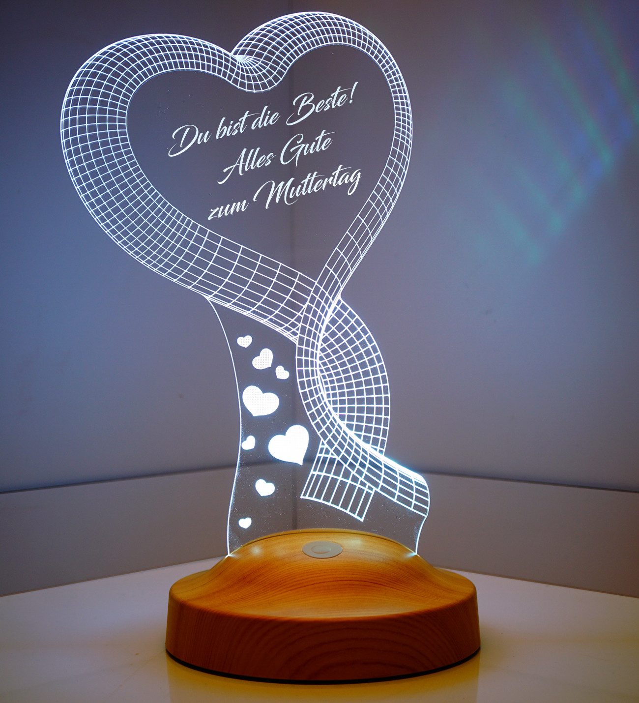 Geschenkelampe LED Nachttischlampe Ein Herz 3D Gravur mehrfarbiges Muttertagsgeschenk, Leuchte 7 Farben fest integriert, Geschenk für Muttertag, Mama, Frau, mutter
