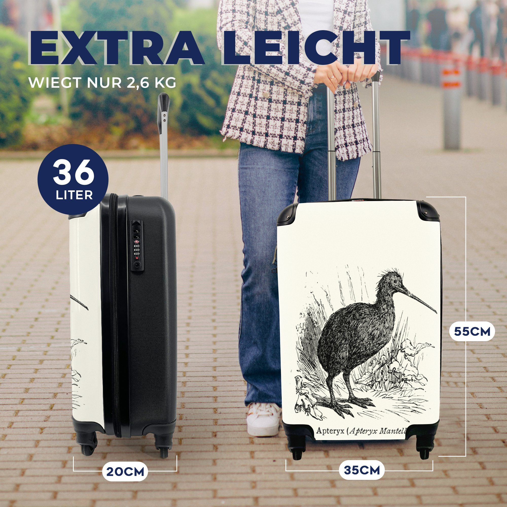 Reisetasche in Trolley, für Reisekoffer Neuseeland, Kiwi-Vogels Handgepäckkoffer Handgepäck Illustration Ferien, eines MuchoWow 4 rollen, Rollen, mit