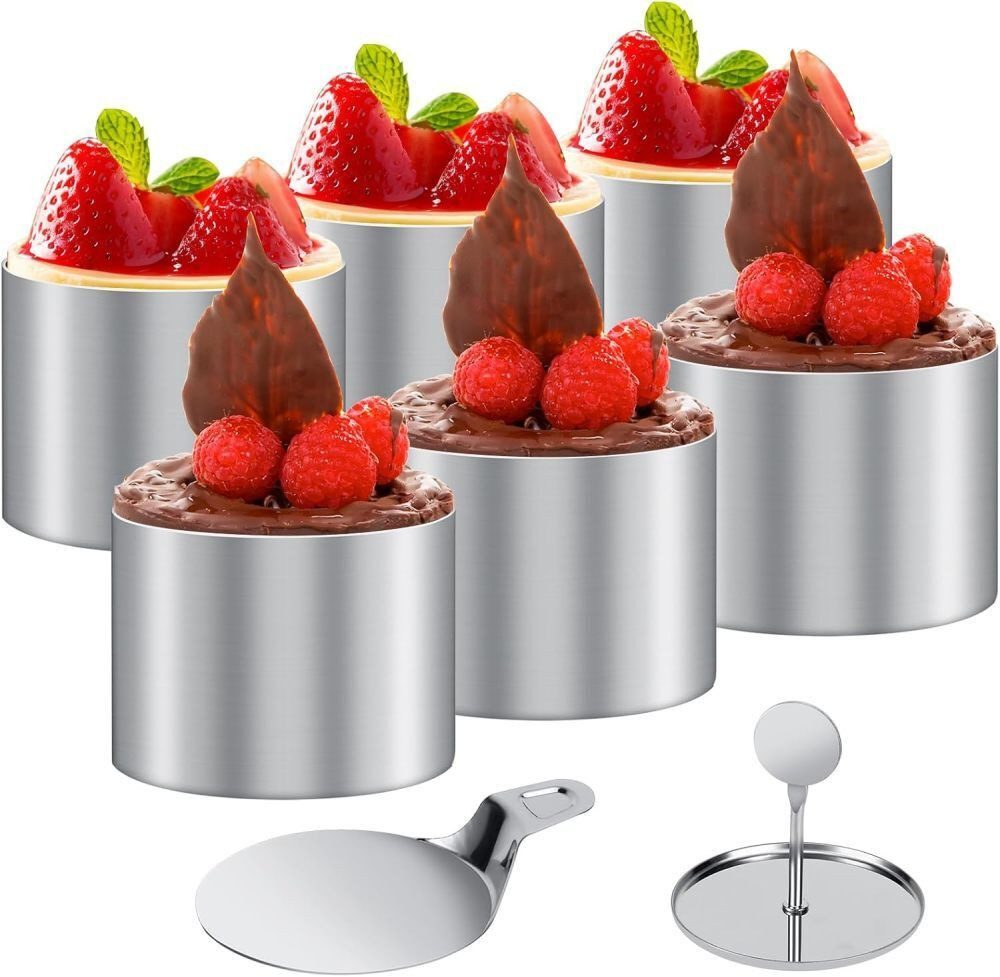 BlingBin Speisering Dessertringe und Speiseringe 6 Stück Backring Lebensmittel Ringe, Edelstahl, (6pcs/Set, 6 tlg), Edelstahl Runde, Mousseringe, Backring, Tortenring Klein mit Heber
