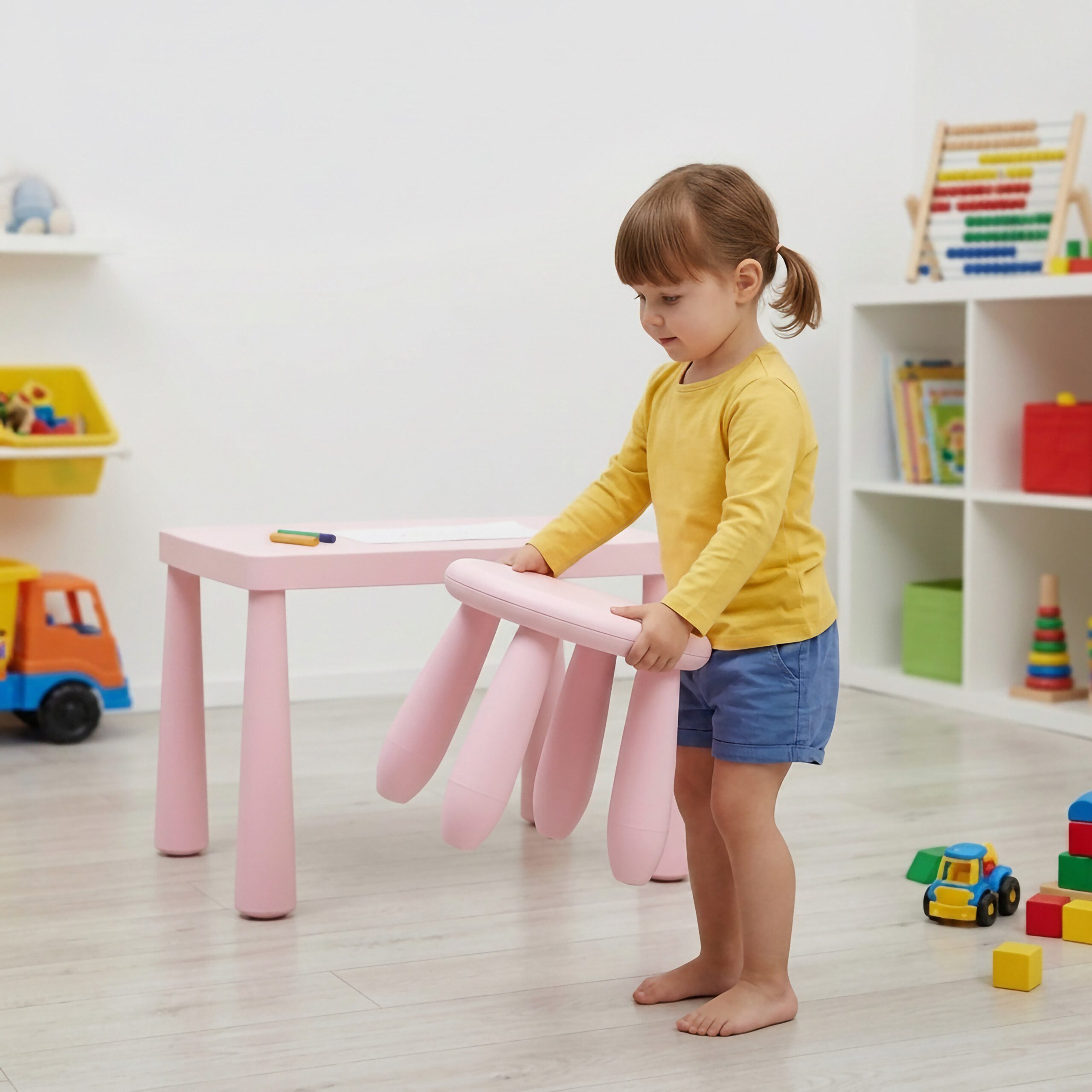 relaxdays Kinderhocker Sitzhocker für Kleinkinder (1 St), Pink – Bild 5 von 5