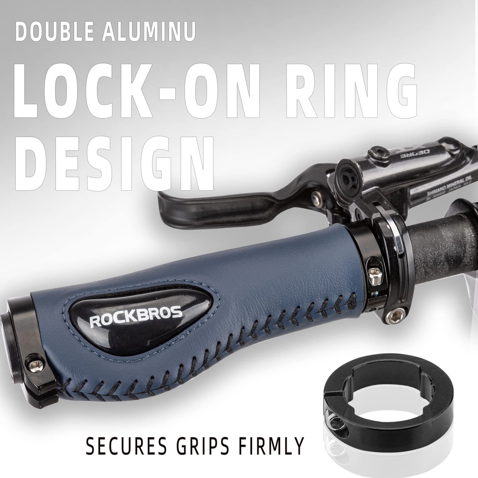 ROCKBROS Fahrradlenkergriff 22,2 mm Rutschfeste MTB Lenkergriffe mit Gel & PU Leder (für Fahrrad, Mountainbike, E-Bike, Rennrad), mit Lock-On Design, Stoßdämpfe – Bild 4 von 5