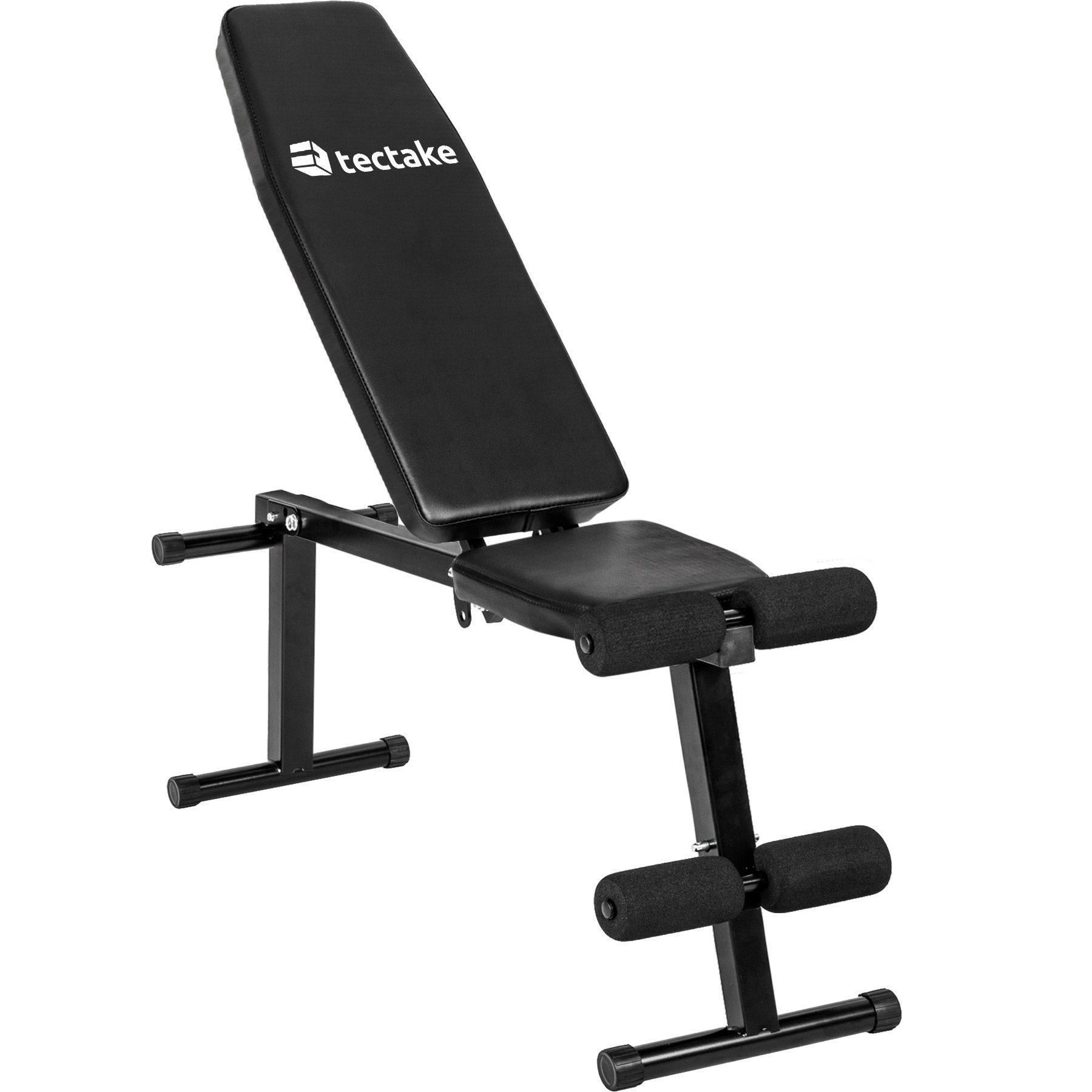 tectake Hantelbank Fitnessbank, rutschfest, 125 x 34 x 129 cm, lässt sich klappen, (Trainingsbank, in schwarz), Gepolstert mit Kunstlederbezug, Beinauflagen mit Polsterrollen