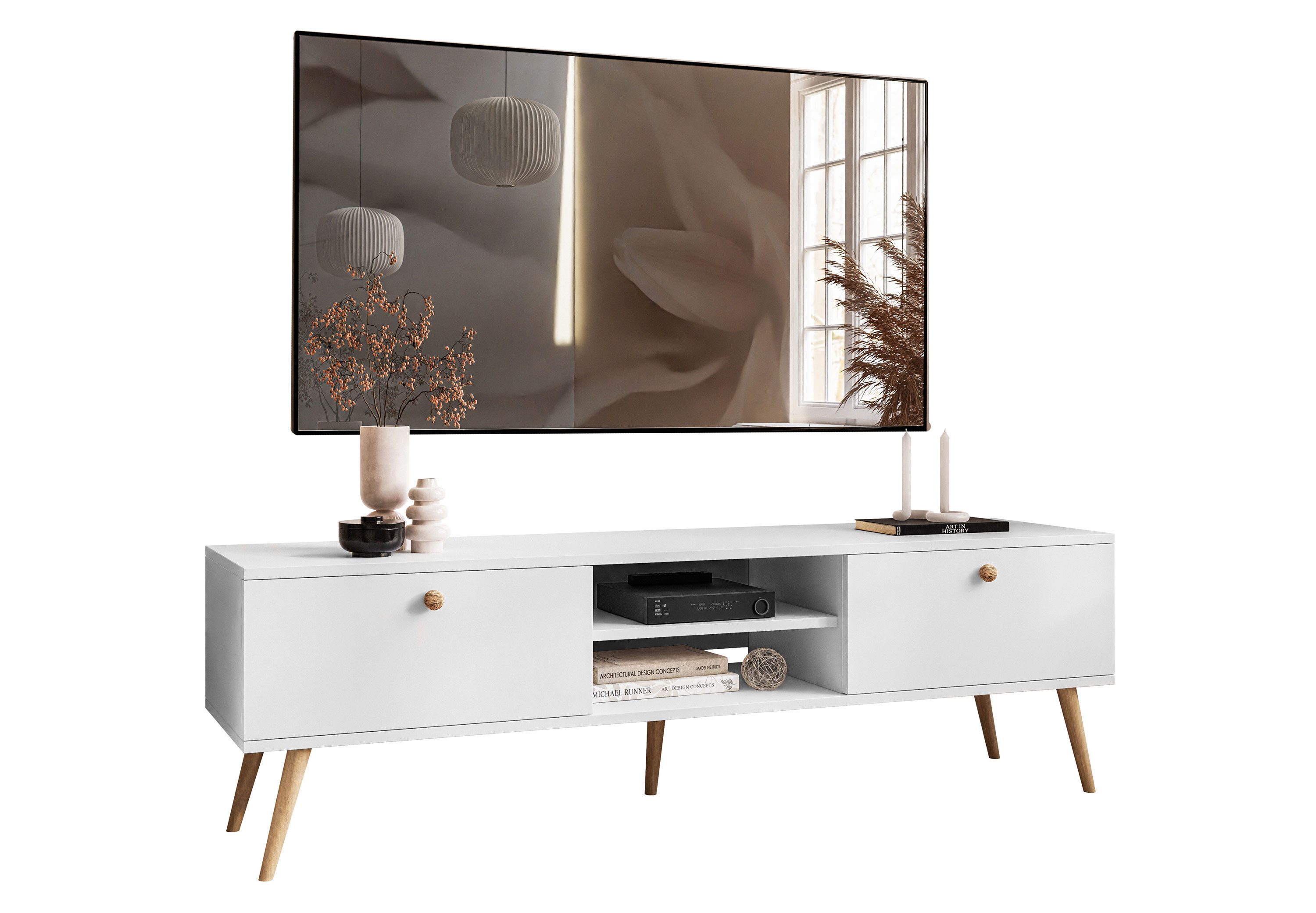 Lookway Lowboard HARMONY 170cm mit Schubladen und Holzfüße Fernsehtisch, 170x41x50cm