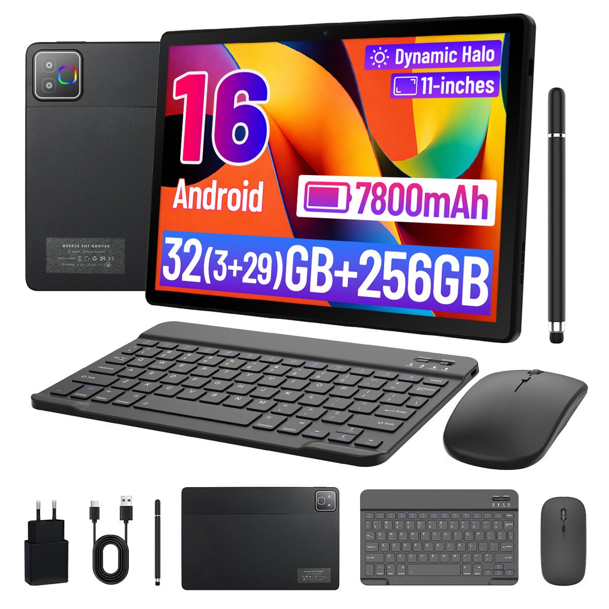 Happybe 11 Zoll Android 16, HD 1280x800, 7800mAh, Wifi 6, 128 GB/256GB Tablet (11", Android, 5 Kerne)
