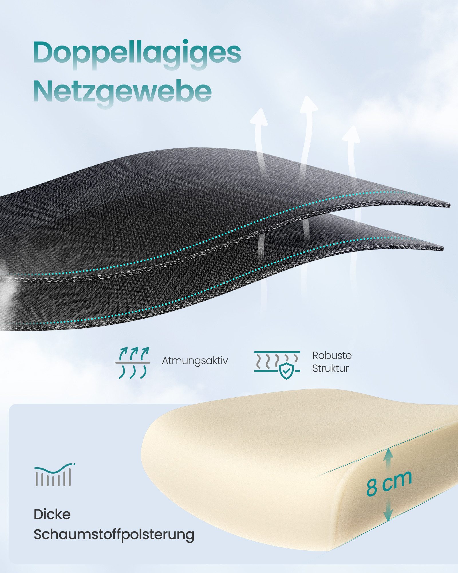 SONGMICS Bürostuhl ergonomischer Netzstuhl, für Homeoffice, mit doppellagigem Netzgewebe, Schreibtischstuhl, adaptive Lendenstütze, verstellbare Kopfstütze – Bild 5 von 5