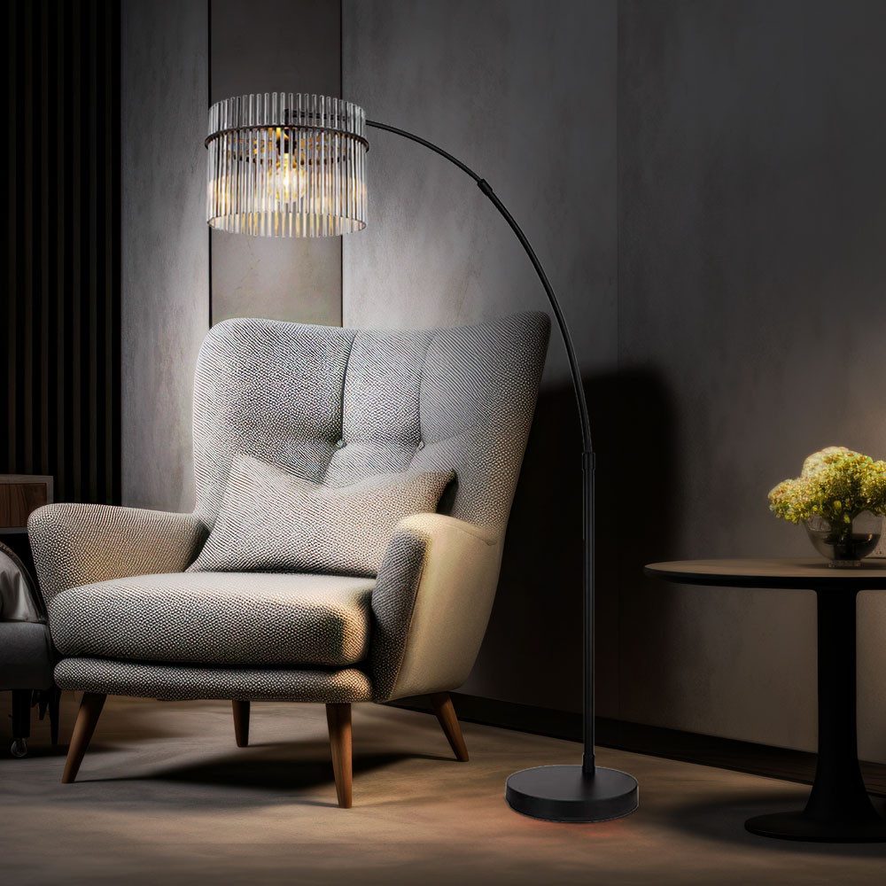 GLOBO LIGHTING LED Stehlampe, Leuchtmittel inklusive, Warmweiß, LED Bogenstehleuchte Stehlampe Glas rauch Höhenverstellbar schwarz