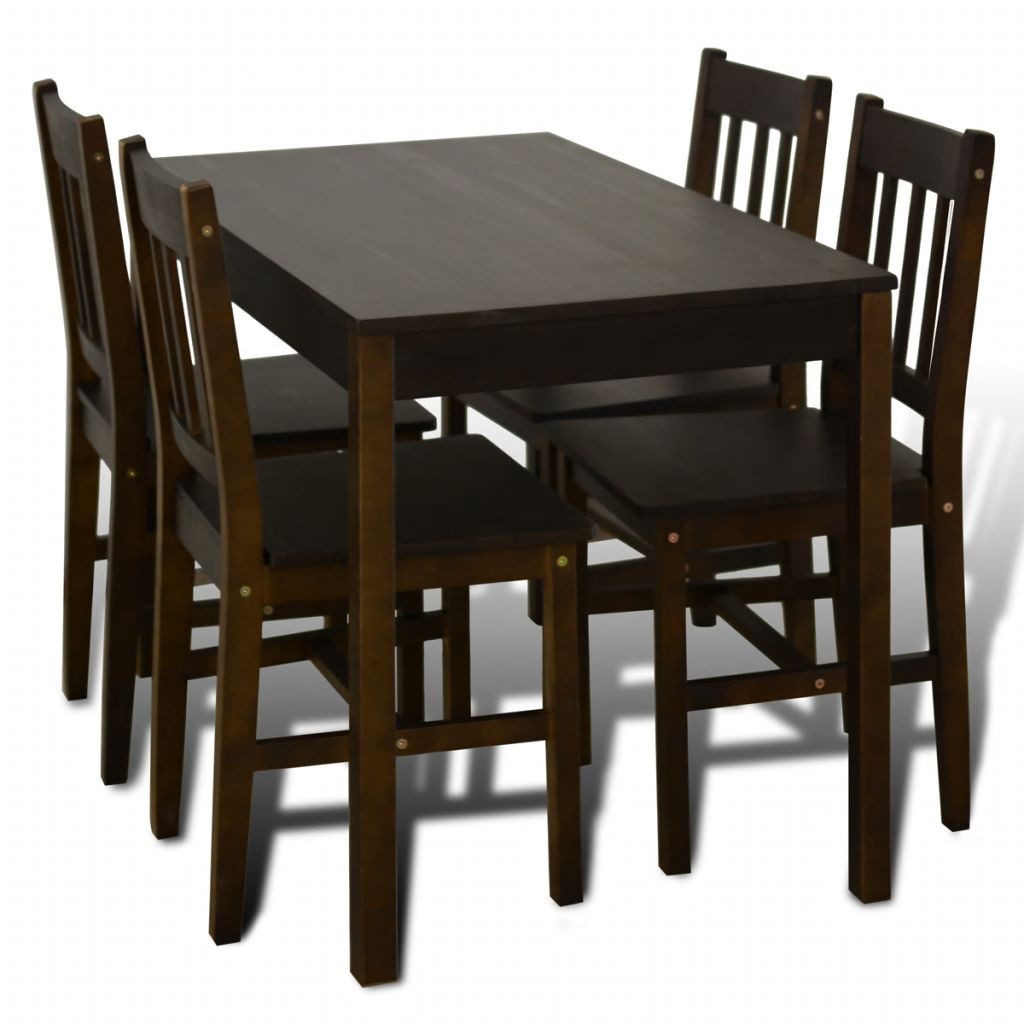 vidaXL Sitzgruppe Esstisch Holztisch mit 4 Holzstühlen Esszimmerset braun