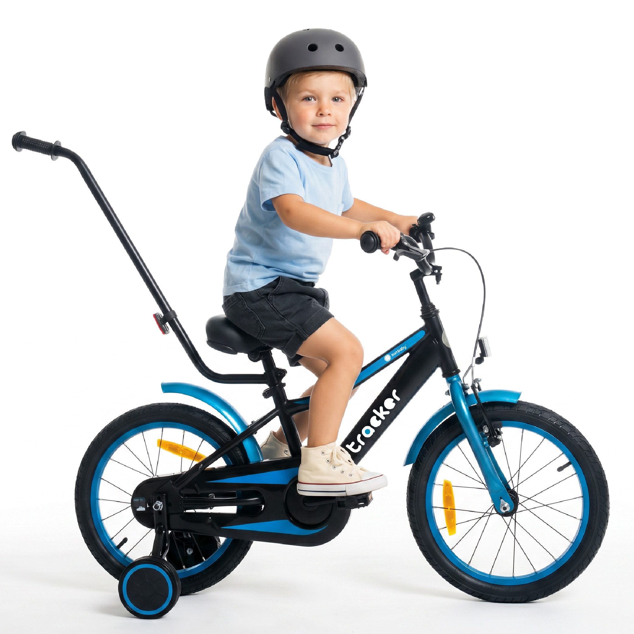 Sun Baby Kinderfahrrad SUN BABY Tracker Bike 16 Zoll Jungenfahrrad mit Schubstange - Blau