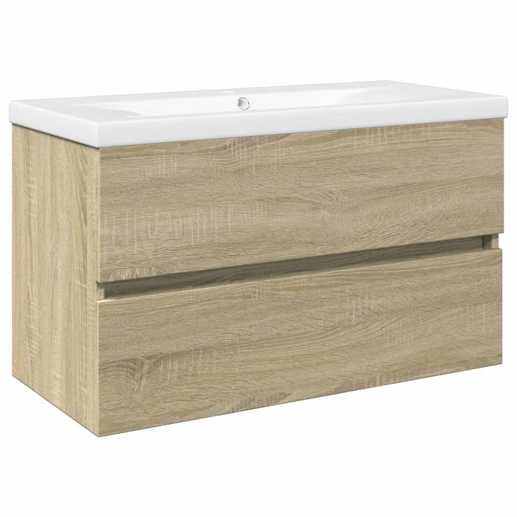 vidaXL Waschtisch 80 x 385 x 45 cm Badezimmer Waschtischschrank Set aus Keramik und Holz