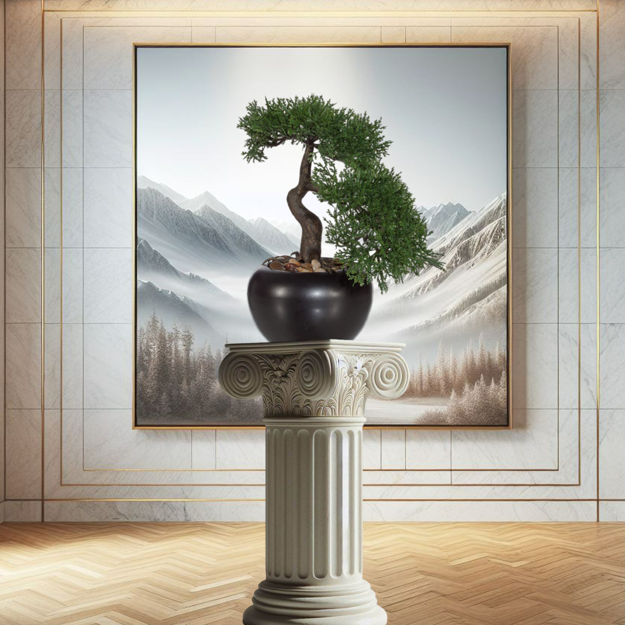 Kunstbonsai Kunstpflanze Deko Bonsai Zeder mit Topf Keramik künstlich klein Tisch, TronicXL, Höhe 26 cm, im Topf