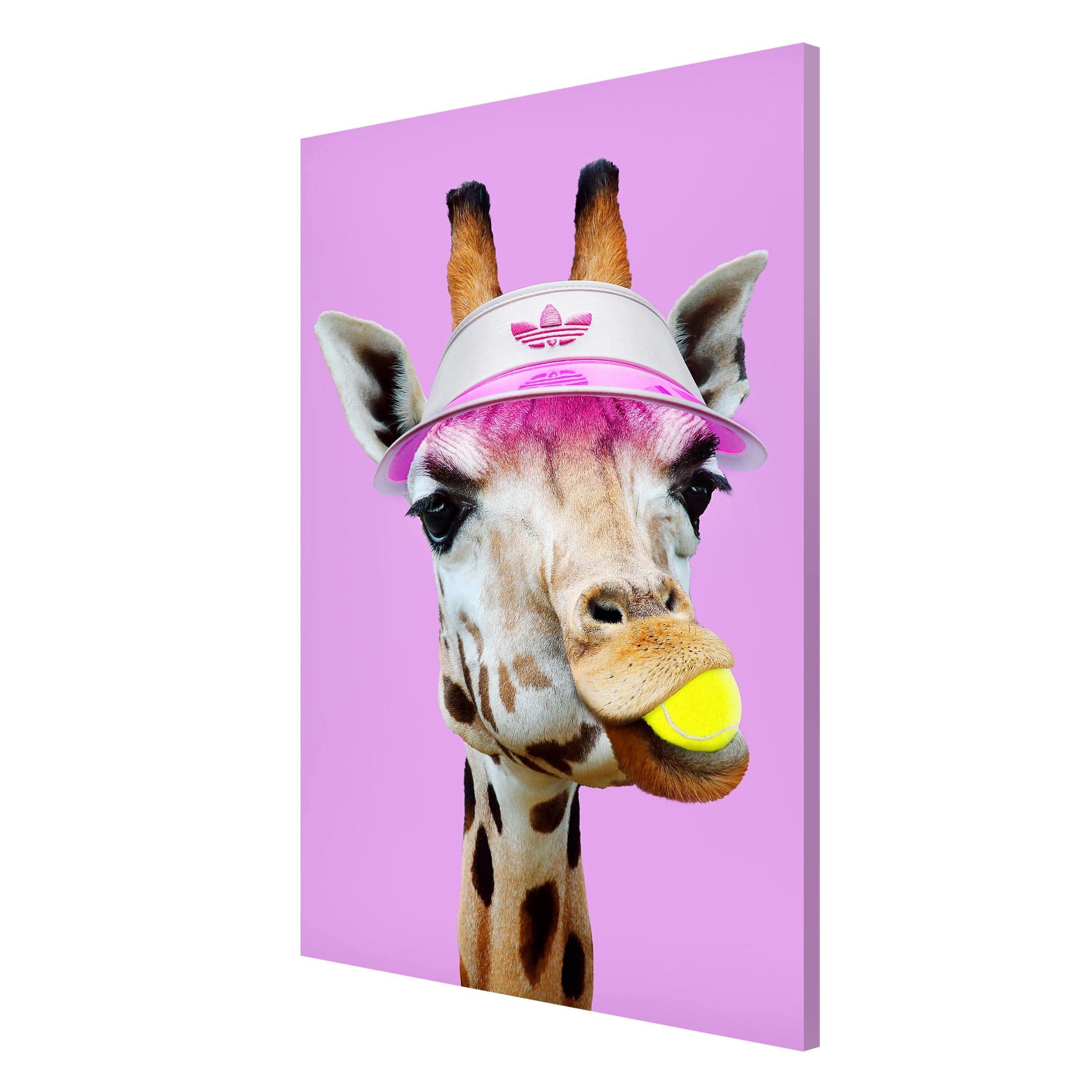 Bilderdepot24 Magnettafel Kinder pink Giraffe beim Tennis, (1-tlg., Magnetboard Pinnwand für die Wand - metallische Tafel für Magnete), Magnetwand groß mit Motiv Kinderzimmer Memoboard magnetisch Hochformat