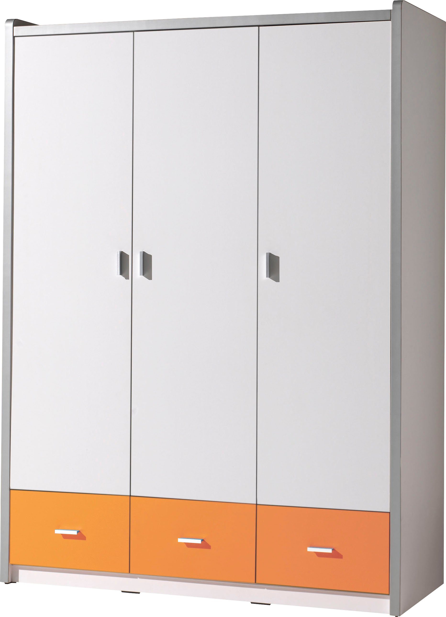 Schublade Drehtüren, mit 3 Weiß/Orange kleinen Kleiderschrank Vipack Geräumiger Kleiderschrank Bonny 3