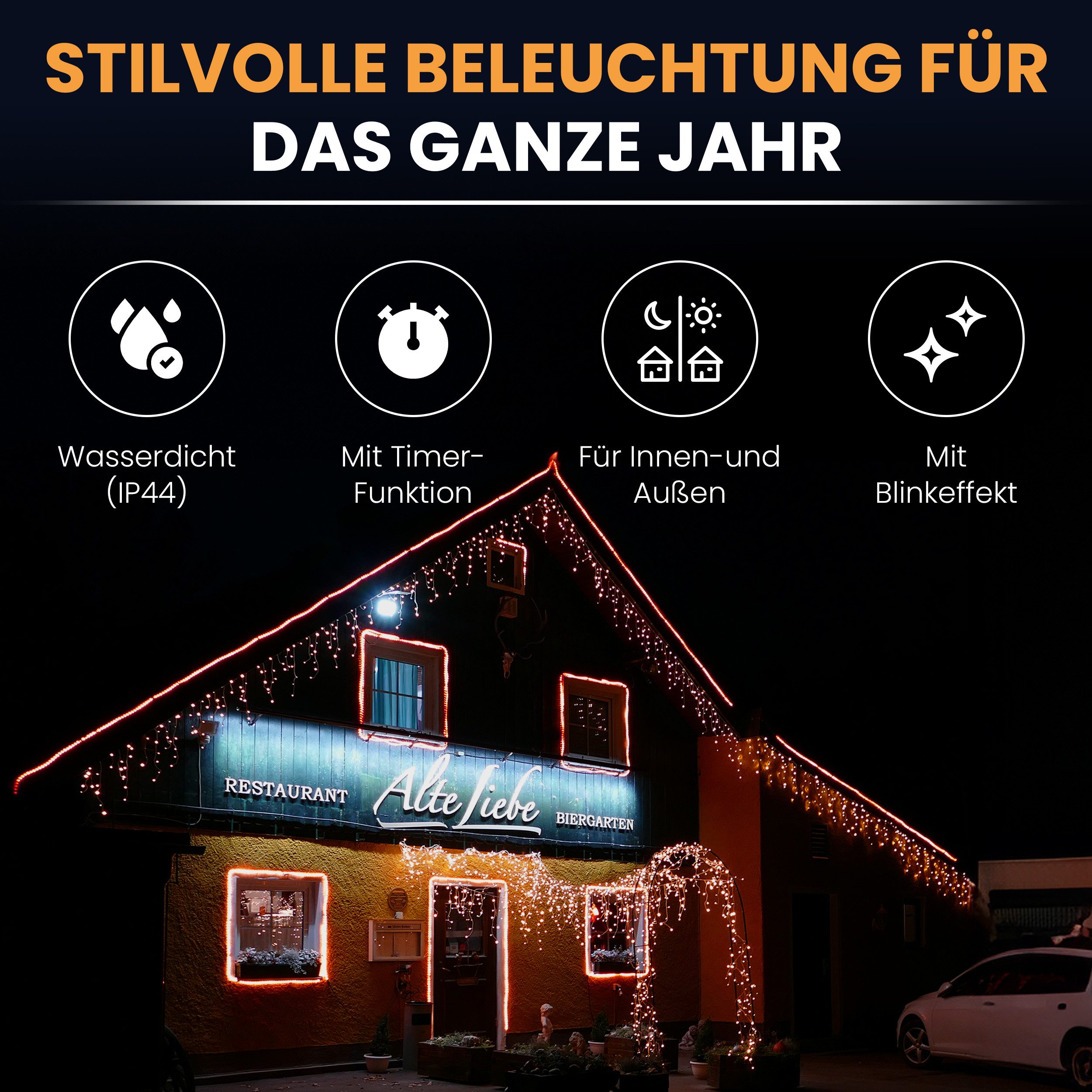 Gartenpirat LED-Lichterkette Eisregen mit Flashing-Effekt Weihnachtsdeko für außen mit Timer