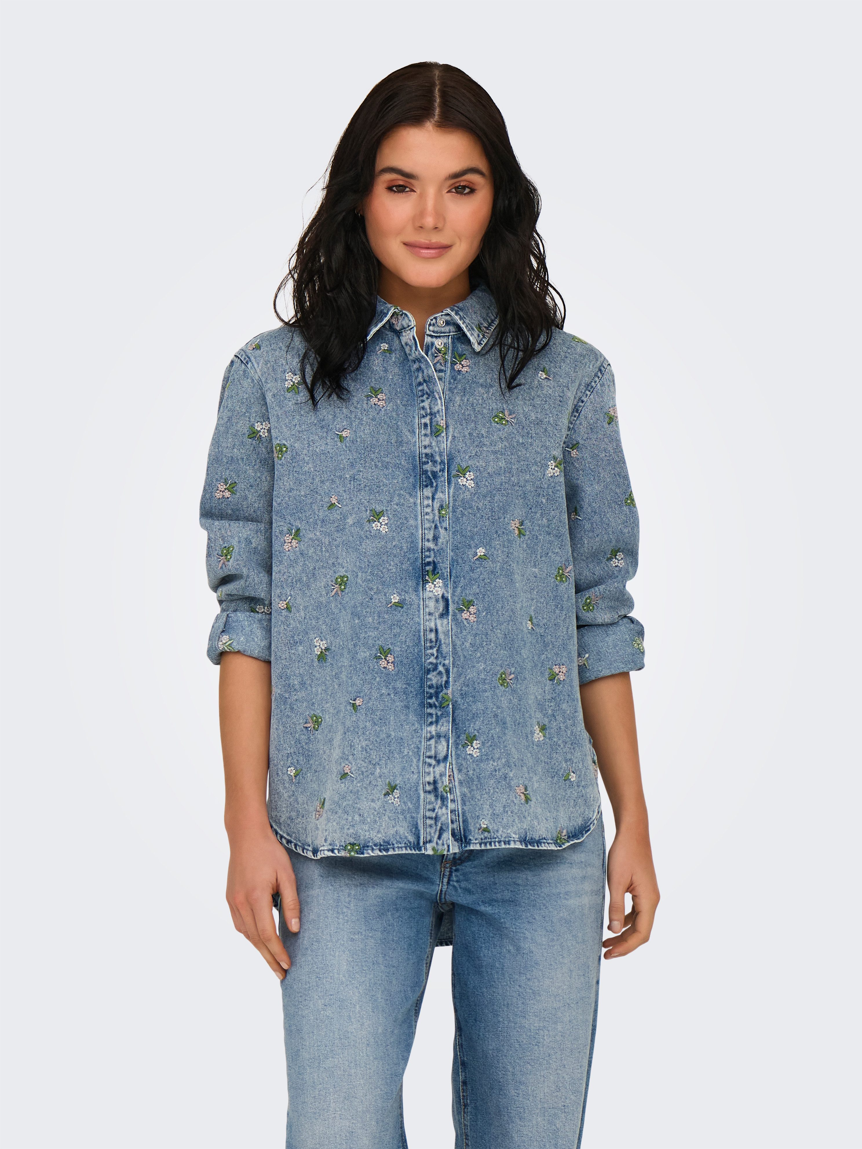 ONLY Jeansbluse ONLVERA L/S FLOWER EMB SHIRT DNM YOR günstig online kaufen