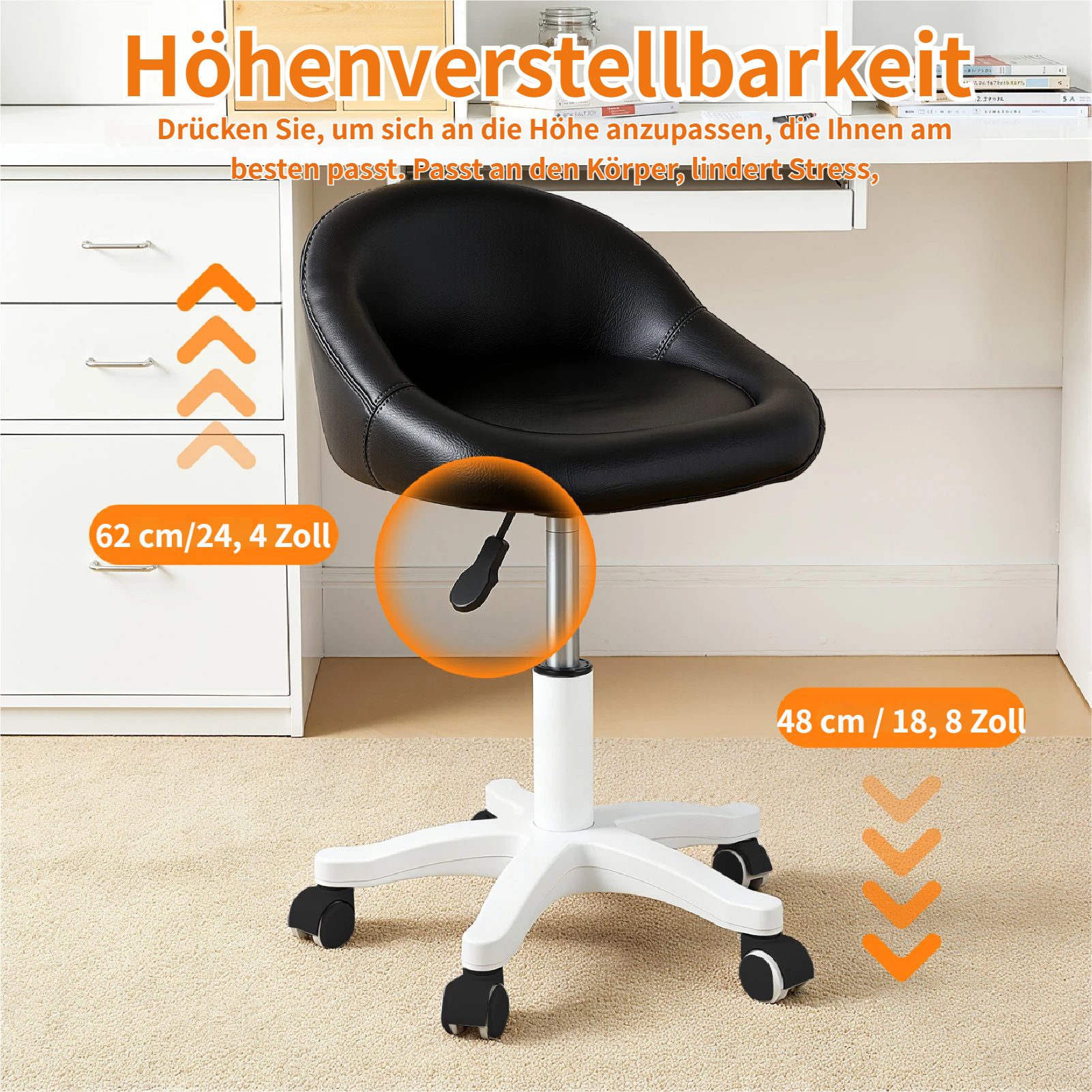 Rutaqian Drehhocker Rollsitz Höhenverstellbar 48-62 cm, Bürostuhl Salonstuhl mit Rädern (Set, 1 St., 1 x Arbeitshocker), 360° Drehbar Arbeitshocker,Schreibtisch – Bild 3 von 5