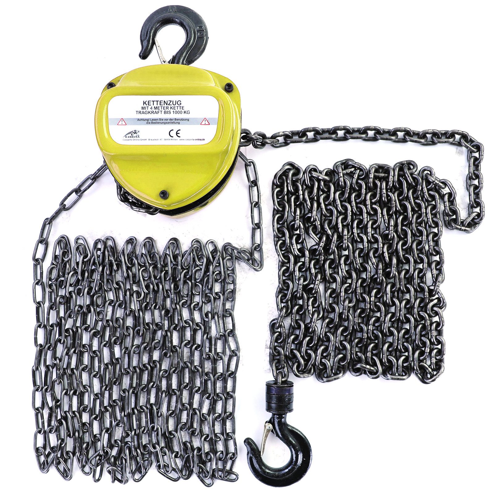 RAMROXX Kettenzug Profi Werkstatt Flaschenzug 4M bis 1T 1000kg Gelb