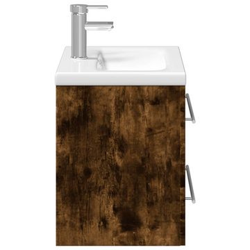 vidaXL Badezimmerspiegelschrank Waschbeckenunterschrank mit Einbaubecken Räuchereiche