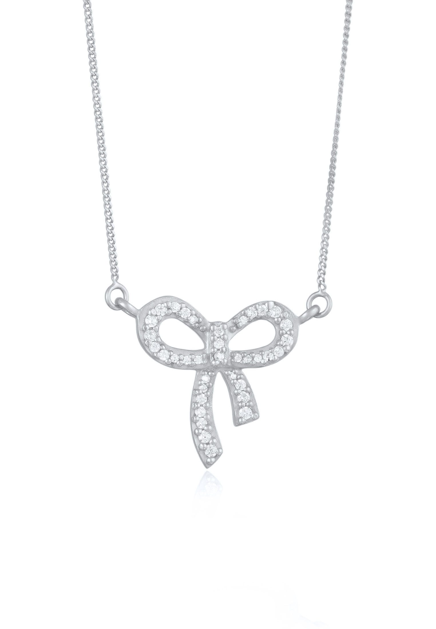Kette mit Anhänger Schleife Zirkonia Weiß 925 Sterling Silber