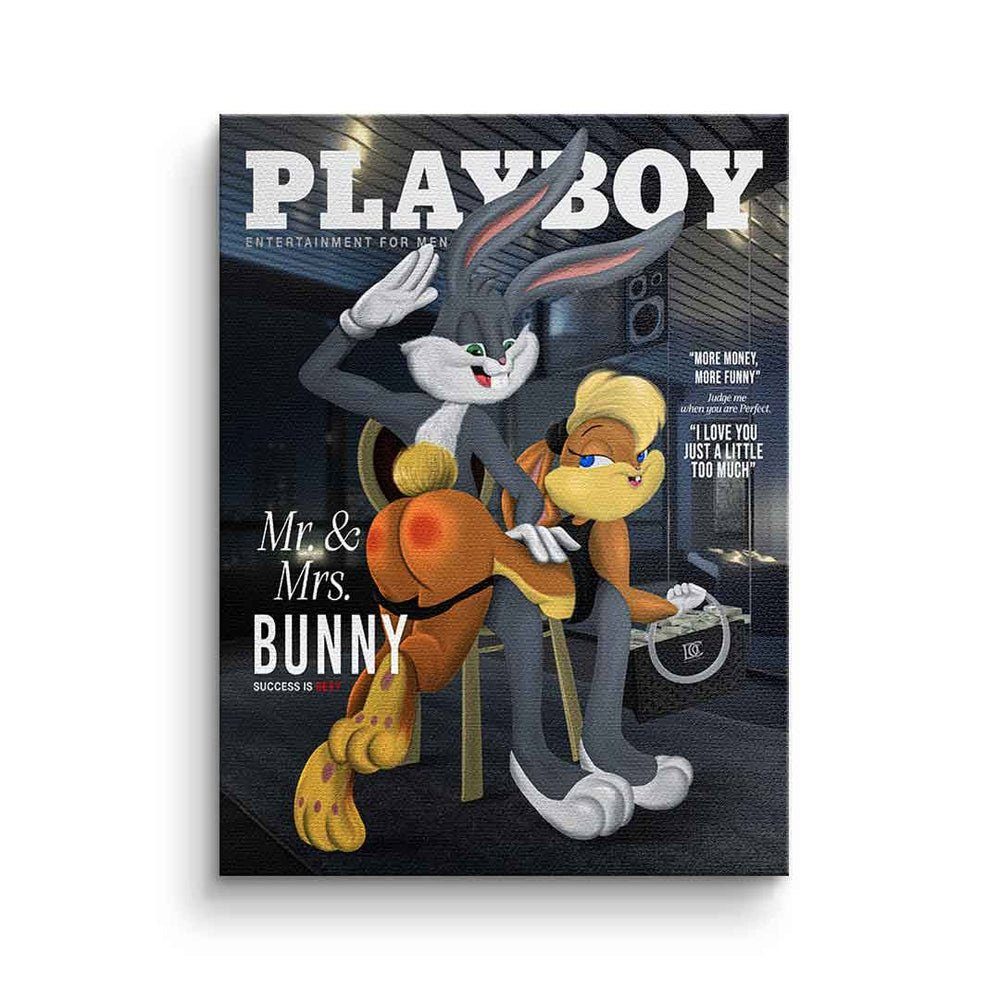 DOTCOMCANVAS® Leinwandbild Playboy Bunny, Leinwandbild Playboy Bugs Bunny Lola Bunny Comic Cartoon sexy schwarz
