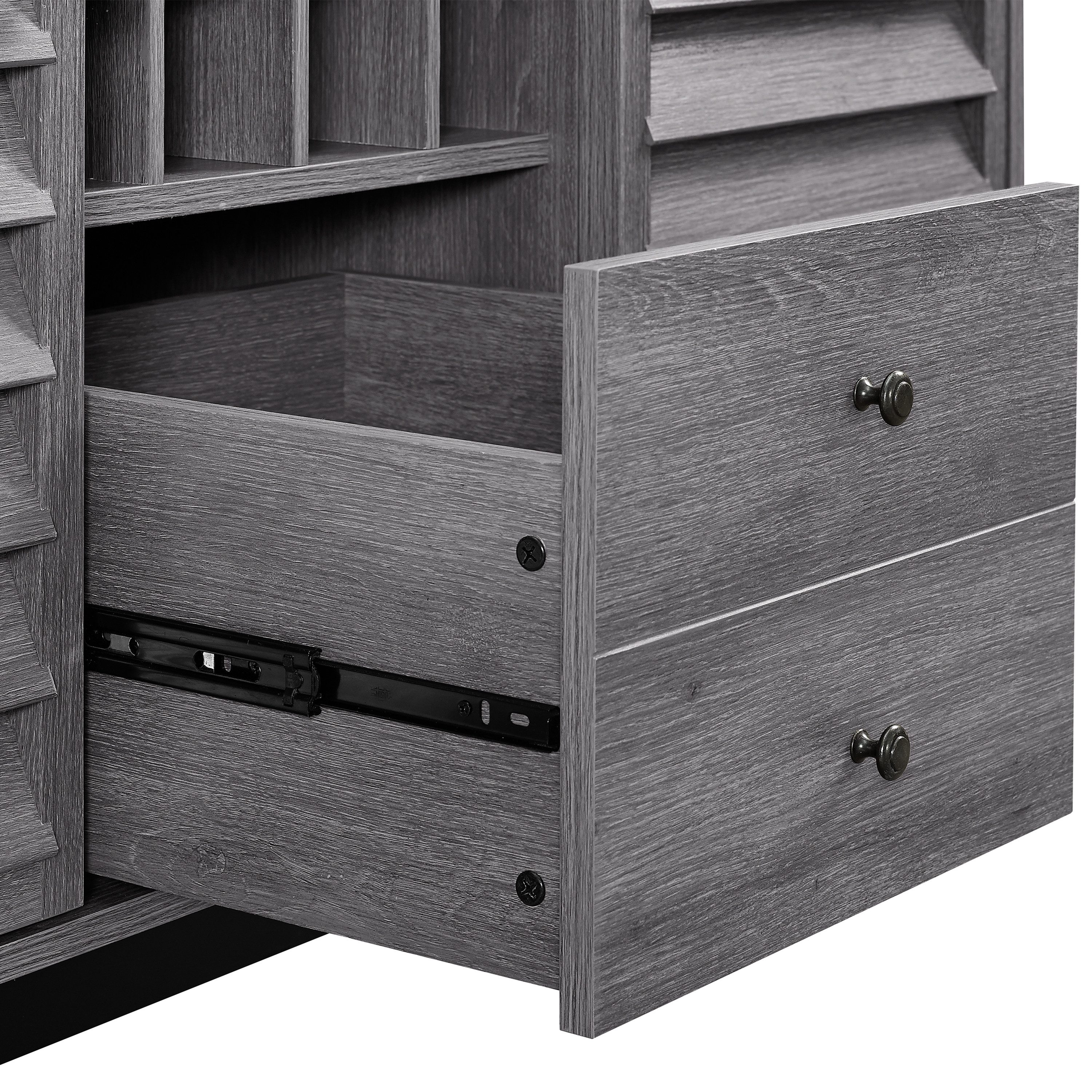 loft24 Weinschrank Vaughn Sideboard mit Flaschenregal in grau Eicheoptik