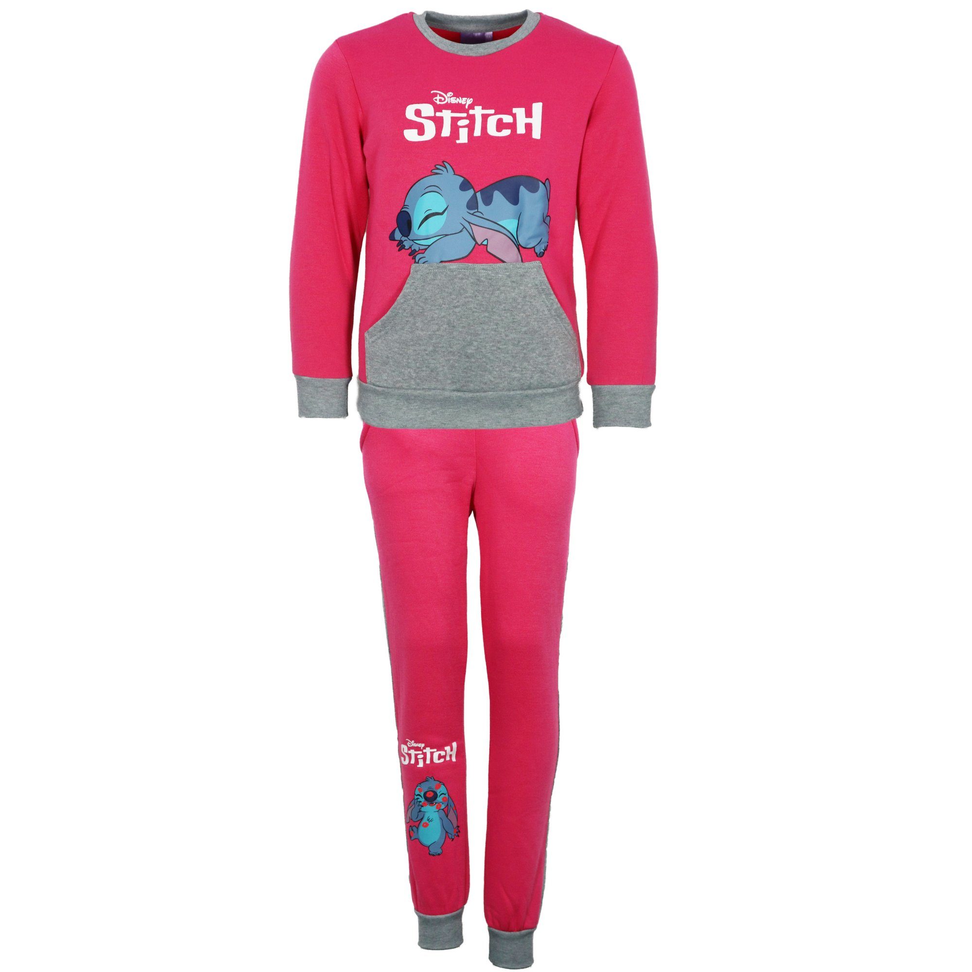 Disney Jogginganzug Disney Stitch Kinder Pink Joggingset bis 92 Gr. Sweater, Hose 128 Fleece