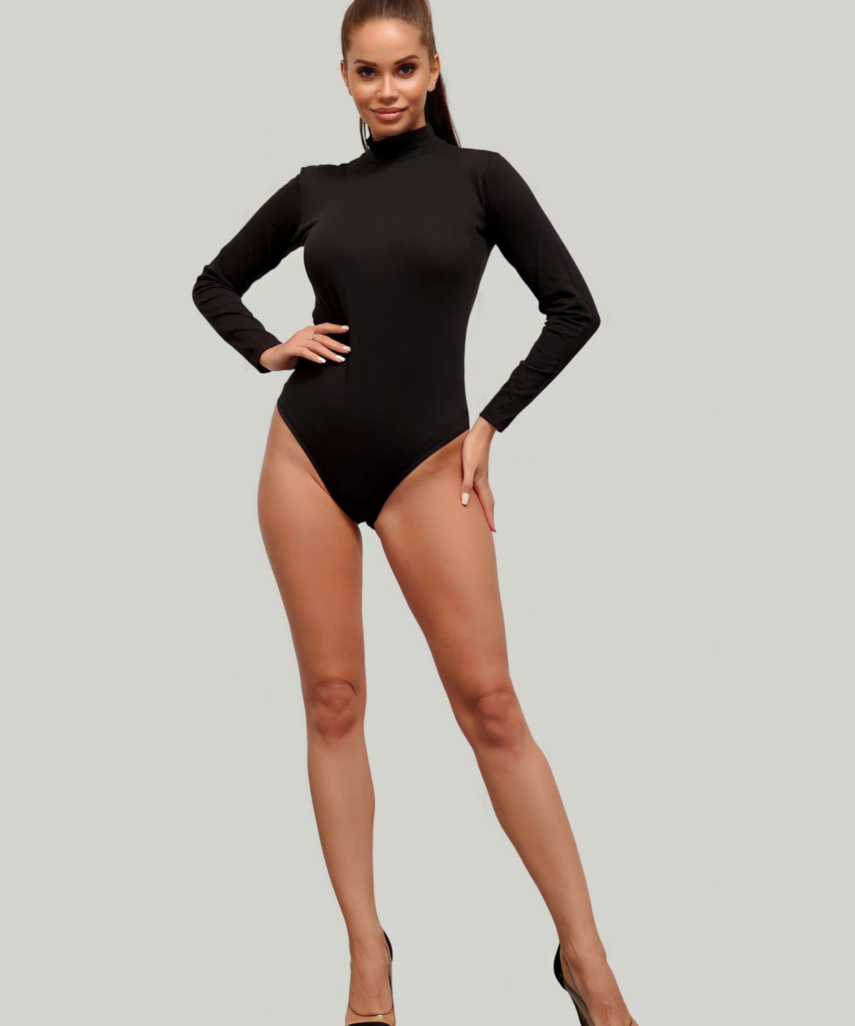 Kota Langarmbody Damen mit Halbkragen – Eleganter Bodysuit mit Hakenverschluss Hakenverschluss für einfaches An- und Ausziehen, schlichte Eleganz.