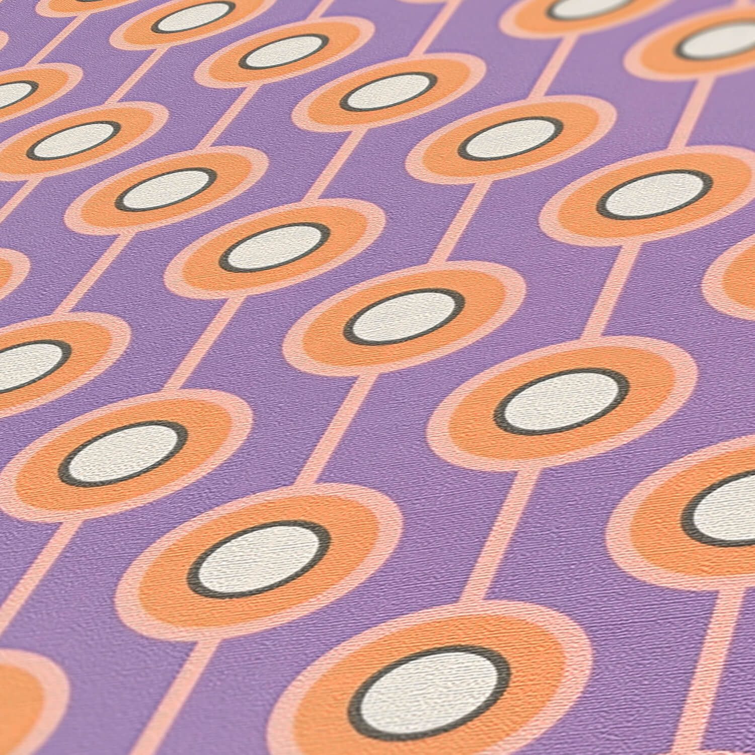 Profhome Vliestapete 395372-GU Retro Tapete geometrisch matt lila safran-gelb creme-weiß, geprägt, (1 Rolle, 4,51 qm), heißgeprägte Vliestapete, violett