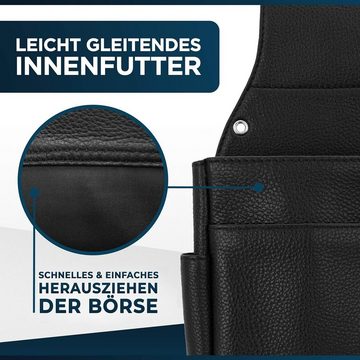 FLEXIBILITE Kellnerbörse Kellnertasche Echt Leder Bedienungsgeldbeutel Kellnerholster, EXTRA 47cm Stahlkette - Hinterfach für Handy etc.