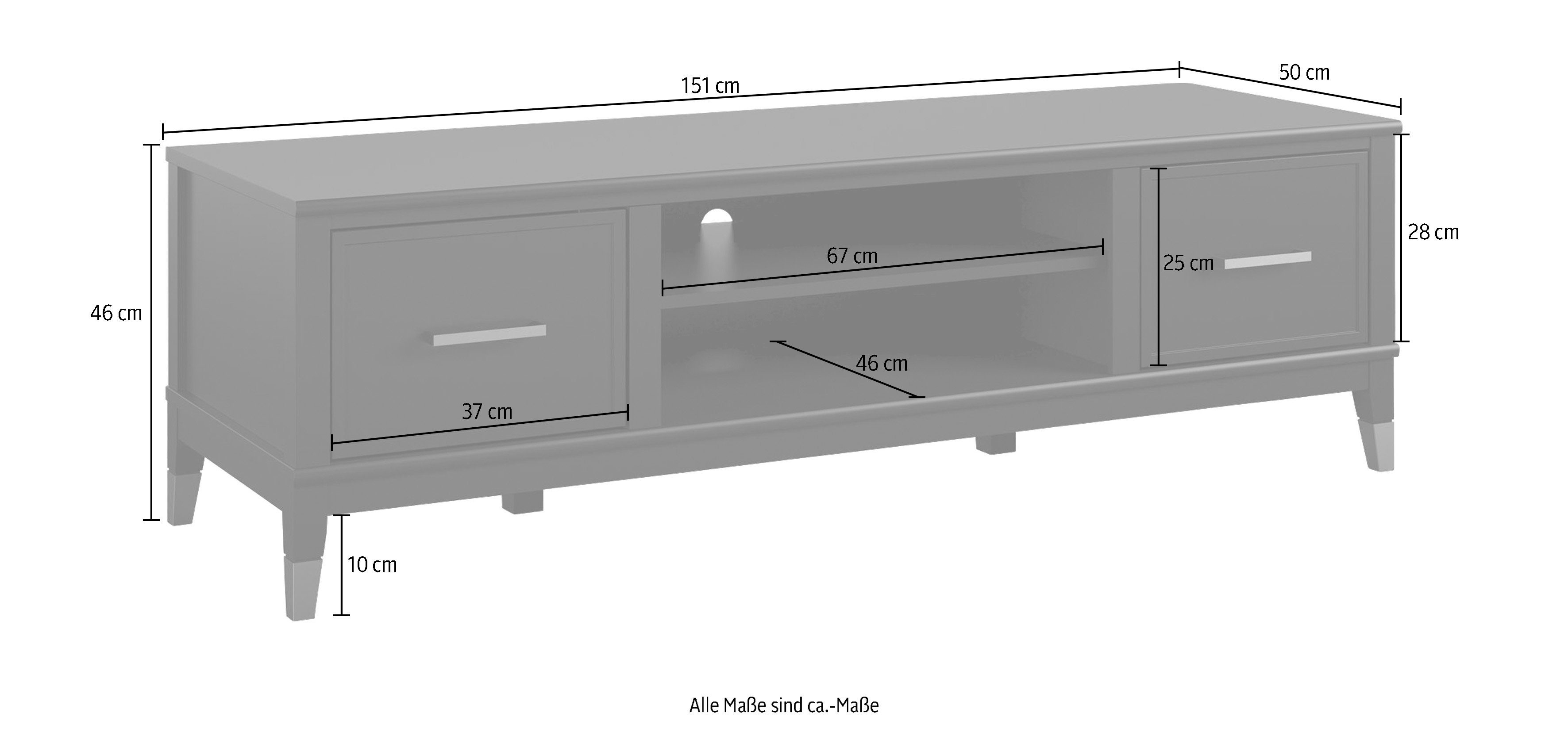 Lowboard 152 3 by Kabeldurchführungen, Breite schwarz CosmoLiving MDF, 47 x | Höhe cm, mit Westerleigh, schwarz cm Cosmopolitan