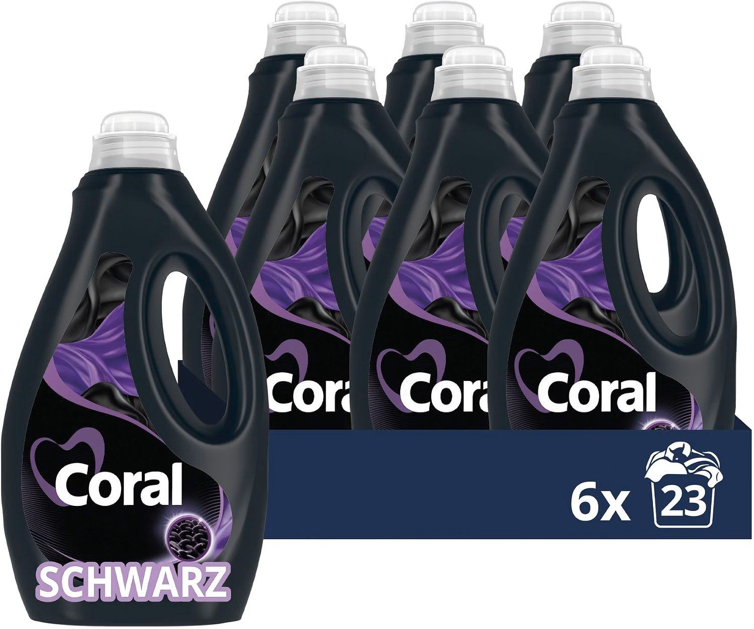Coral 6x Coral Flüssigwaschmittel Farbschutz Schwarz 23 WL Colorwaschmittel (6-St. Dunkle Textilien, länger strahlende Farben, frischer Wäscheduft)