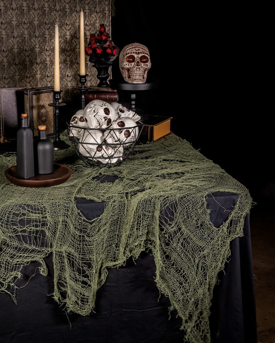 Horror-Shop Dekoobjekt Grüner Halloween Deko Stoff im Fetzen-Look 300 x 7
