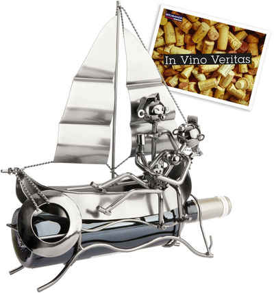 BRUBAKER Weinflaschenhalter »Segelboot mit Liebespaar«, (inklusive Grußkarte), Metall Skulptur, romantisches Geschenk