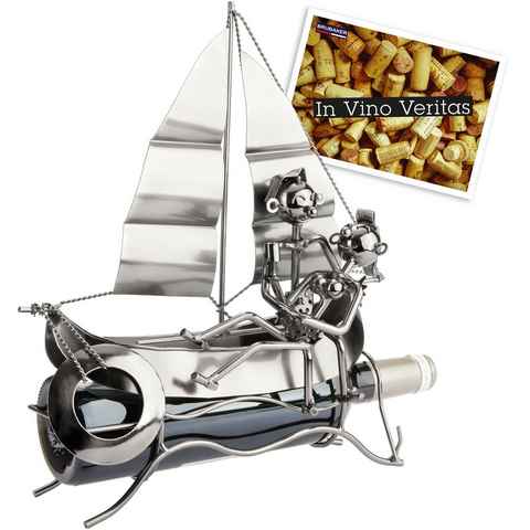 BRUBAKER Weinflaschenhalter Segelboot mit Liebespaar, (inklusive Grußkarte), Metall Skulptur, romantisches Geschenk