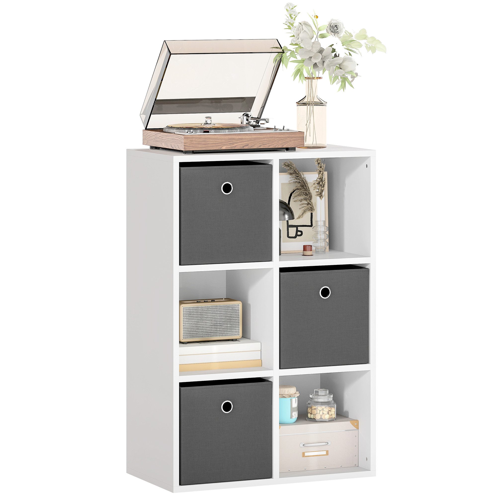 HOMCOM Sideboard Bücherregal Bücherschrank mit 3 Stoff-Schubladen, 3 offene günstig online kaufen