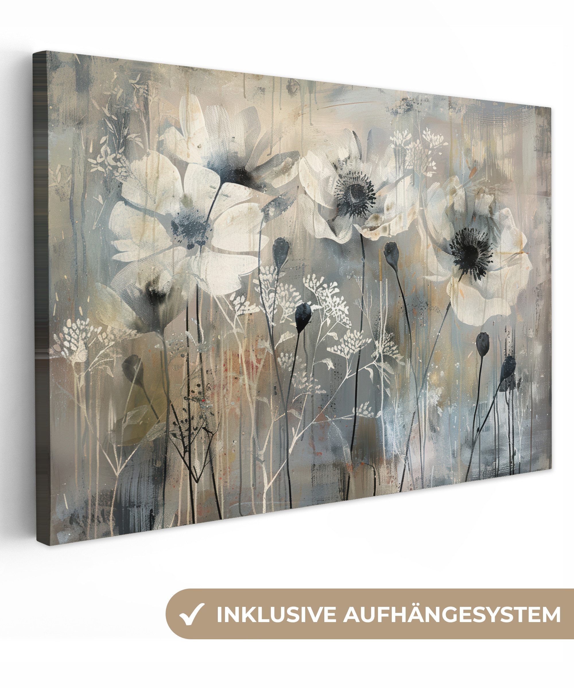 Leinwandbild Blumen - Pflanzen - Grau - Abstrakt