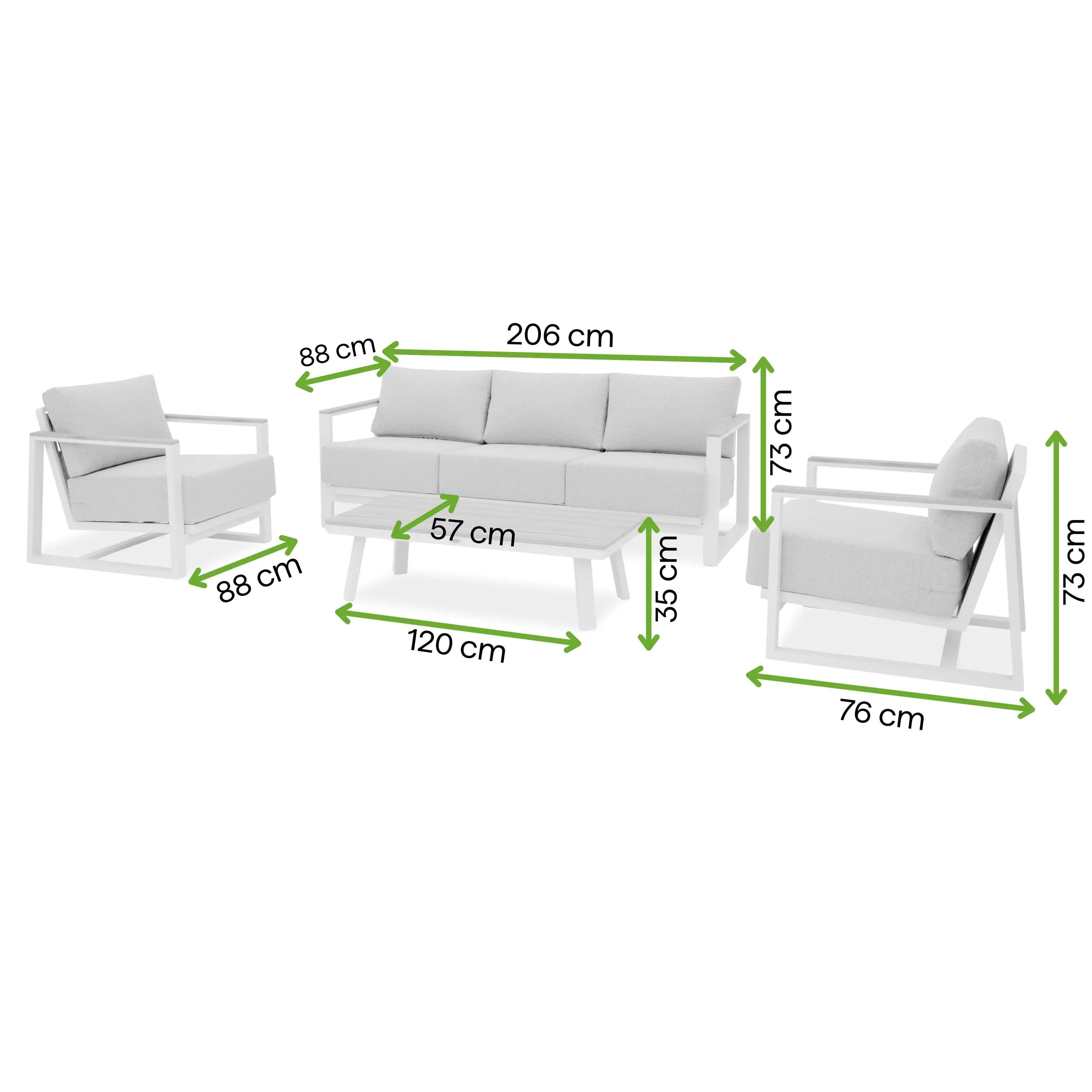 furrore Gartenlounge-Set "EVORA CAFFE" 2x Sessel + 3-Sitzer + Tisch, Beige/Anthrazit, Aluminium, Rope, Seil-Geflecht, Polywood, Scandi/Skandinavisch, Gartenmöbel-Set