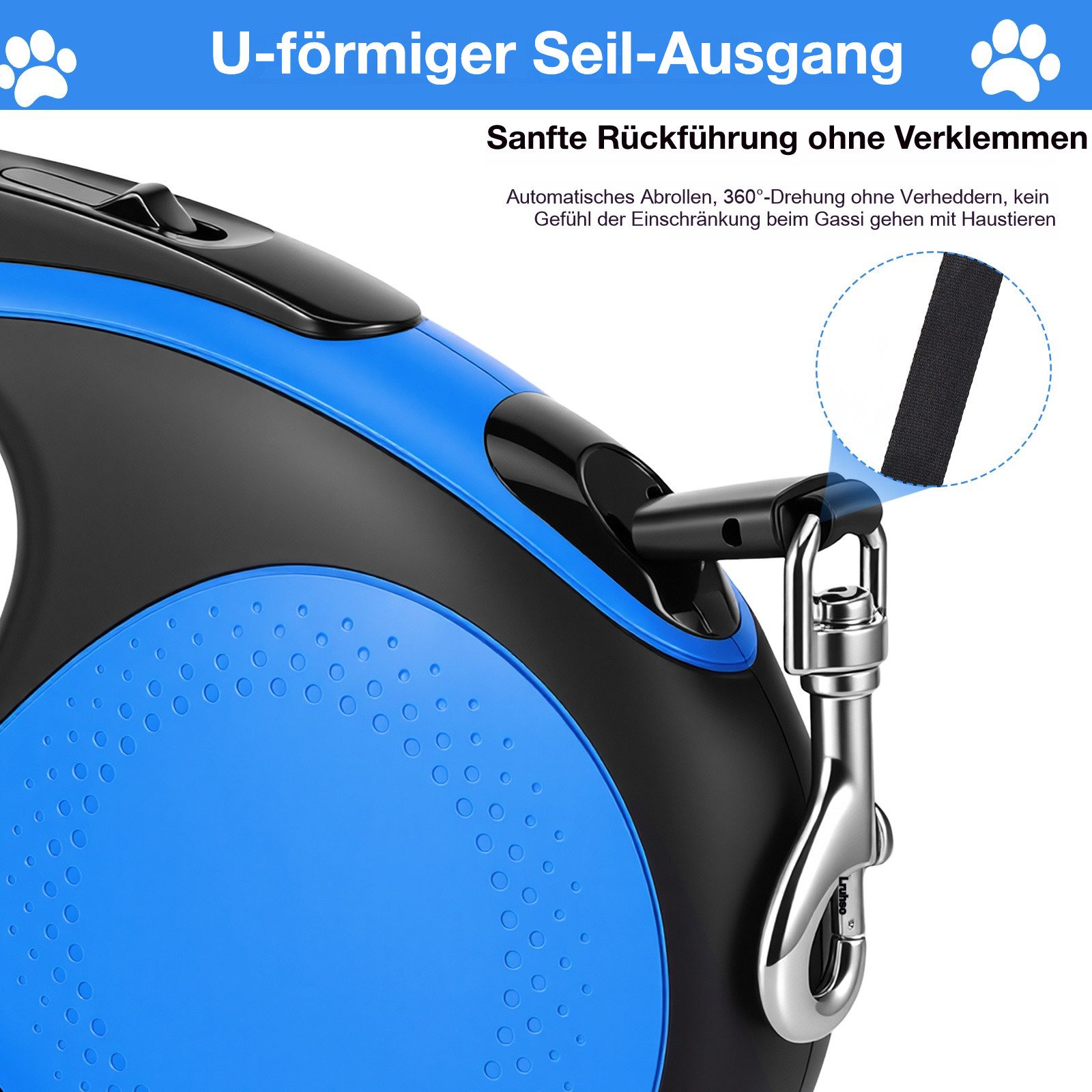 BlingBin Hundeleine Ausziehbare Pet Lead Hundetrainingsleine Robuste mit Kotbeutelhalter, ABS Gehäuse und Nylon Leine (1 Stück, 1-tlg., für Training Spaziergäng – Bild 5 von 5