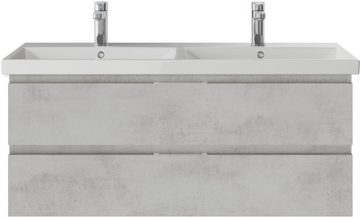 Saphir Badmöbel-Set Serie 4035 2-teilig, Keramik-Doppelwaschtisch mit LED-Spiegelschrank, (Set), Doppel-Waschplatz inkl Türdämpfer, 120 cm breit, 2 Schubladen, 3 Türen
