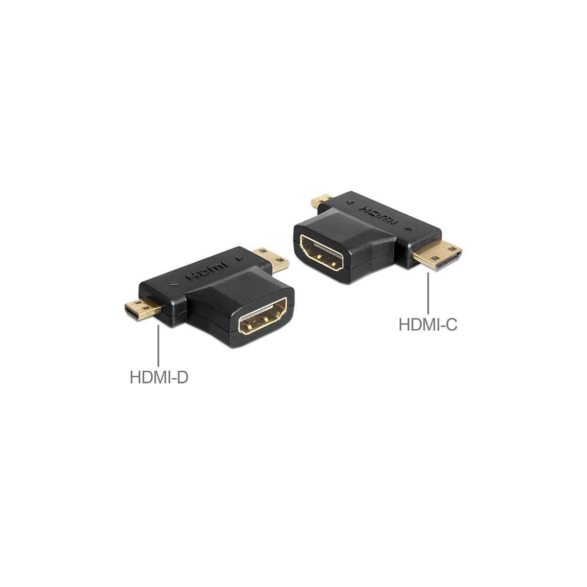 Delock Adapter HDMI-A Buchse > HDMI-C + HDMI-D Stecker Computer-Kabel, HDMI, HDMI