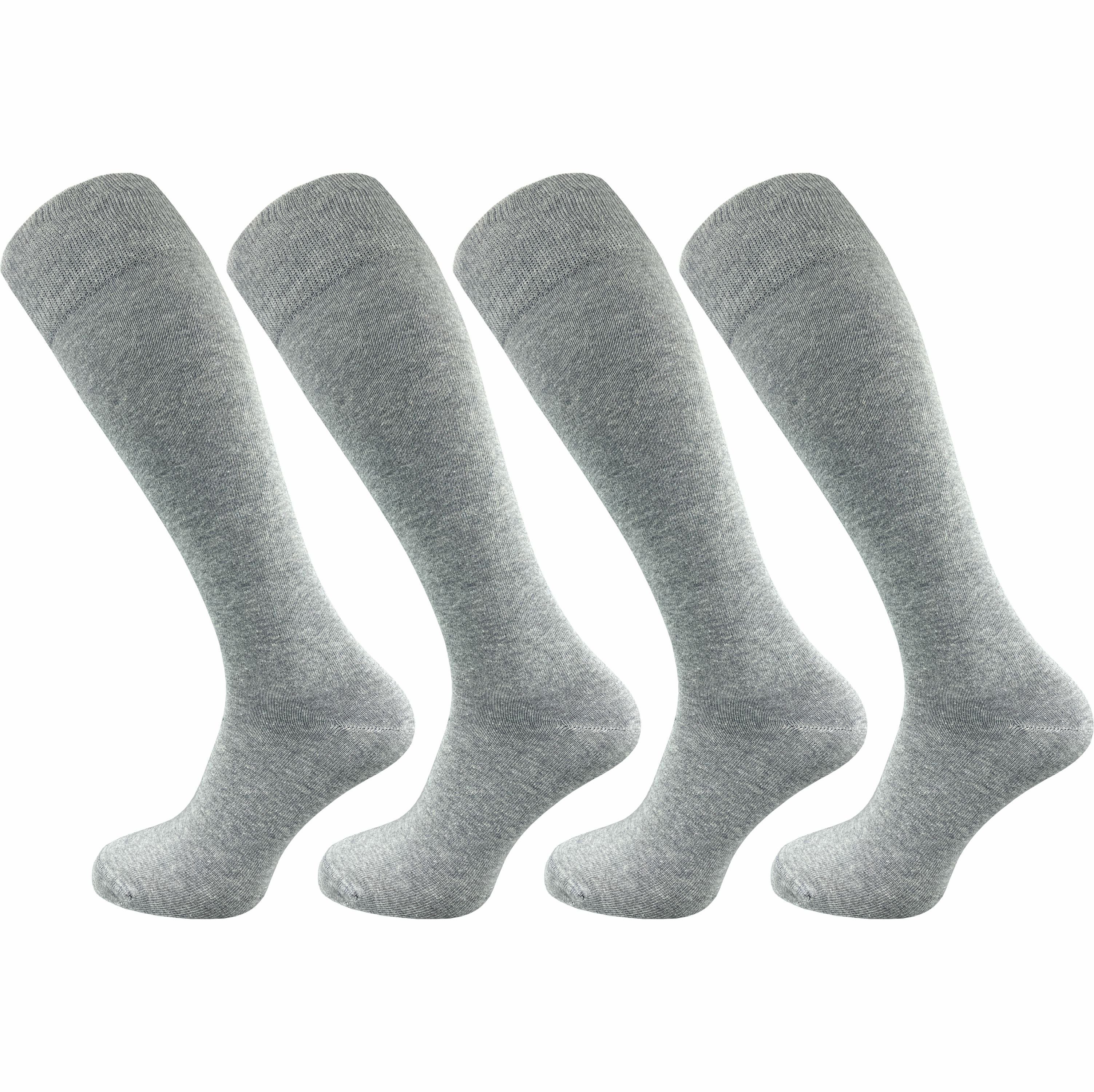 GAWILO Kniestrümpfe für Damen aus Baumwolle - extra weich & ohne drückende Naht (4 Paar) Lange Socken mit speziellem Komfortbund, der nicht einschneidet hellgrau