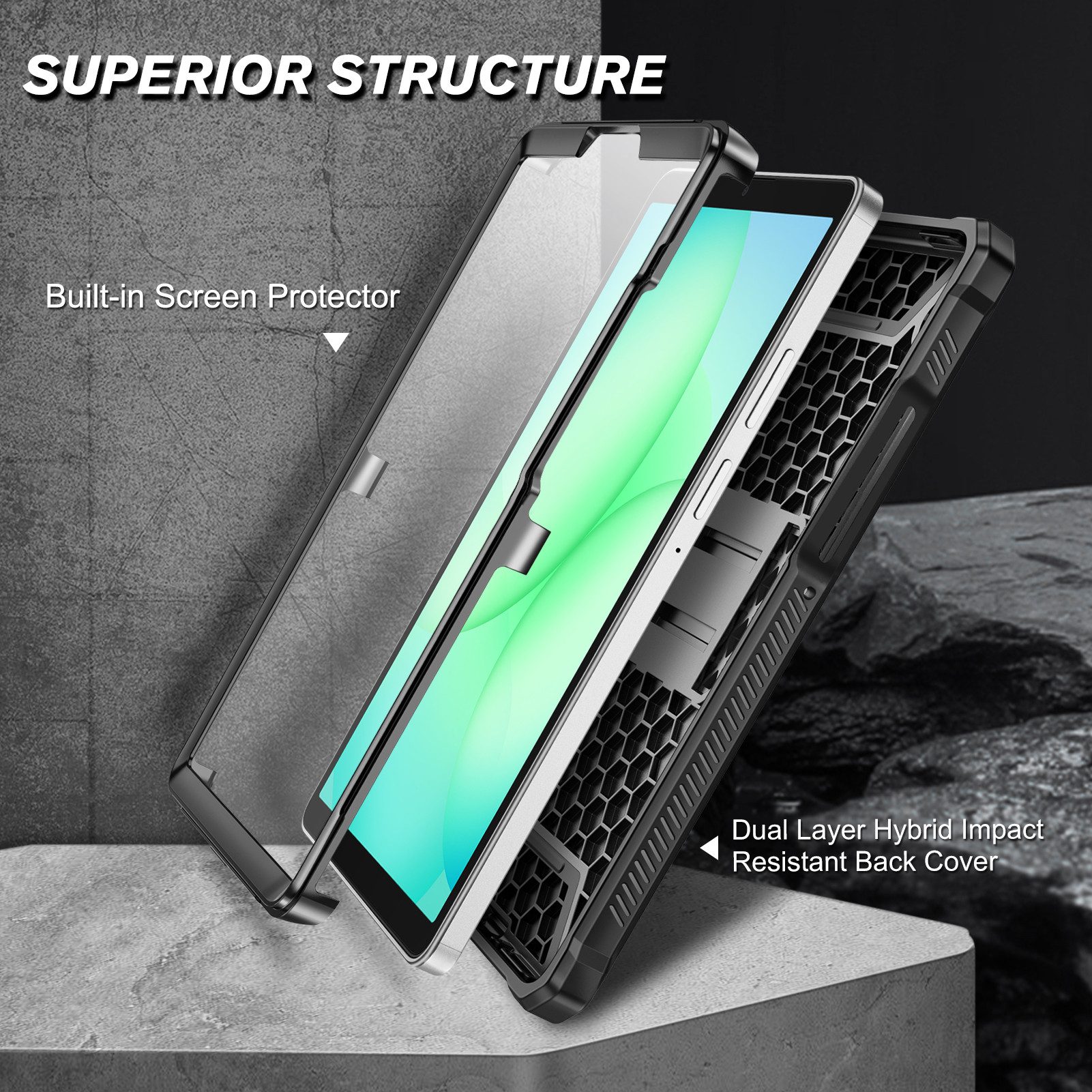 Fintie Tablet-Hülle für Samsung Galaxy Tab A11/Tab A9 8,7 Zoll 2025/2023, Ganzkörper-Rugged Hybrid Stand Schutzhülle mit eingebauter Schutzfolie