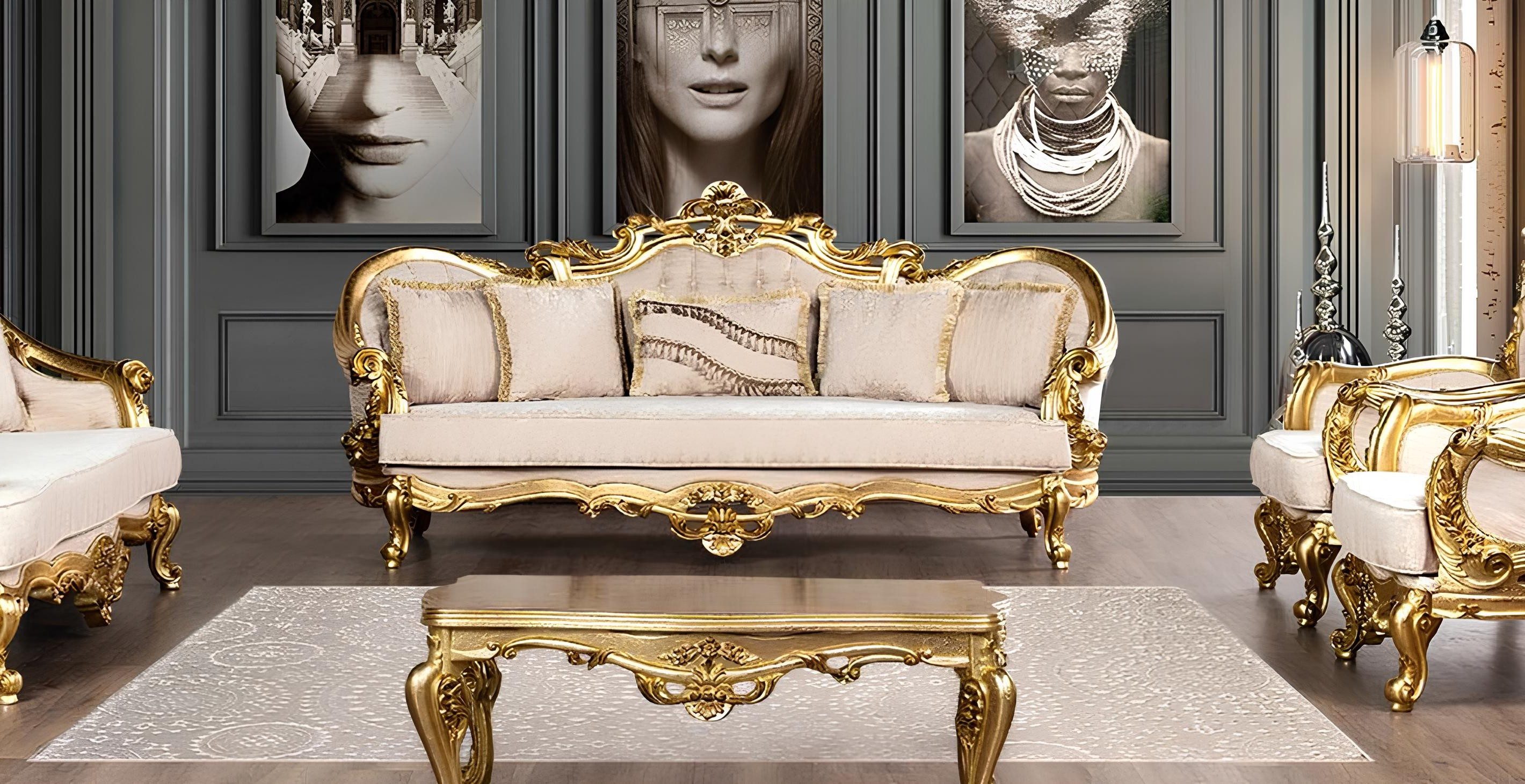 Xlmoebel 3-Sitzer Luxus Sofa Stoff Barock Stil für Wohnzimmer Couch, 3-Sitzer 1 Teile, Made in Europa