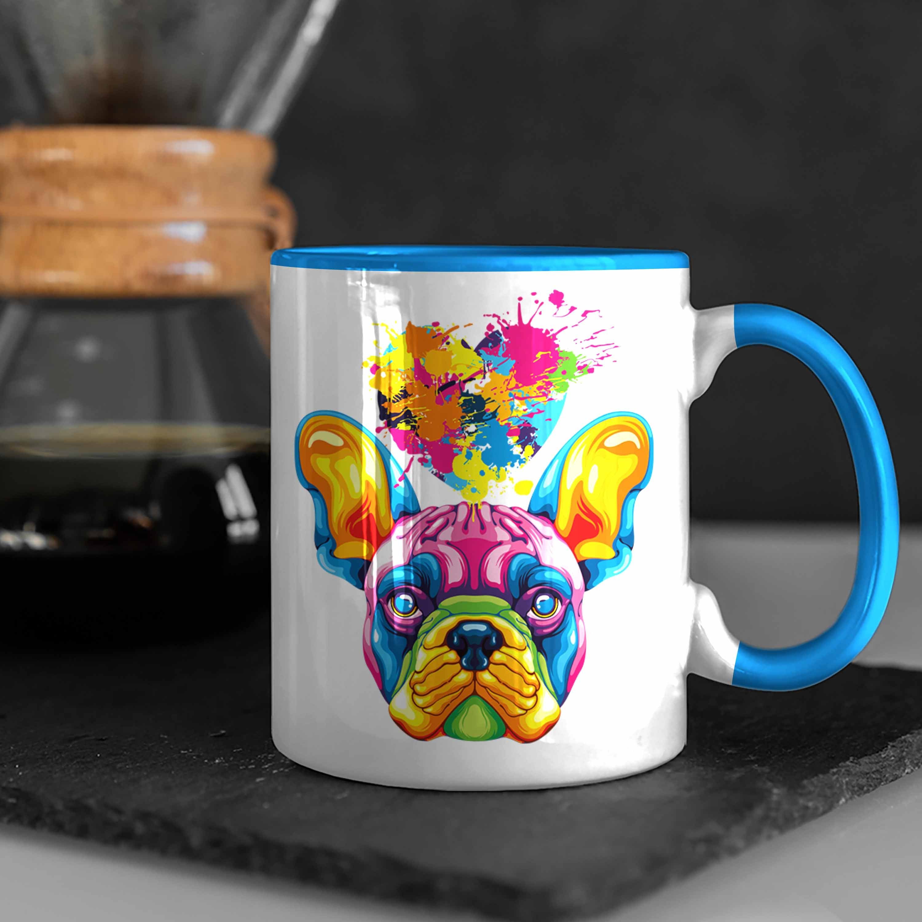 Blau Bulldogge Tasse Farbe Besitzer Geschenk Herz Trendation Spr Lustiger Französische Tasse