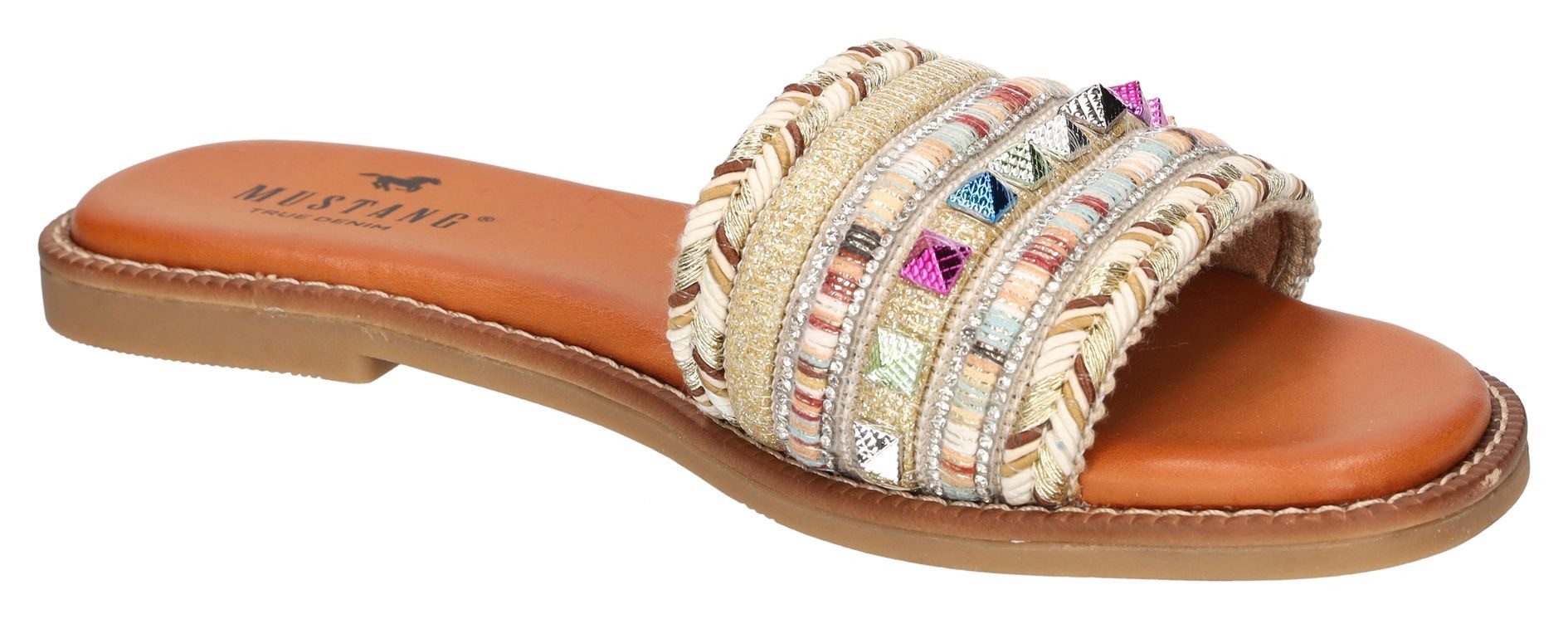 Mustang Shoes Pantolette, Flats, Sandale, Pool Slides mit modischen Glitzerfäden