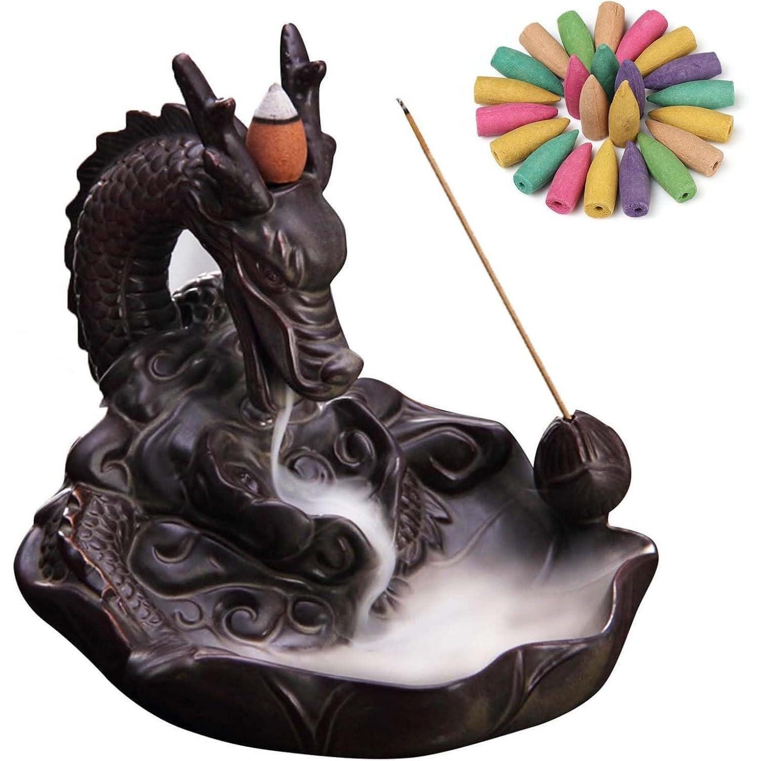 LuxusKollektion Räucherstäbchen-Halter Räuchergefäß Keramik Rückfluss Drache 20 Kegel 30 Stäbchen, (1 St)
