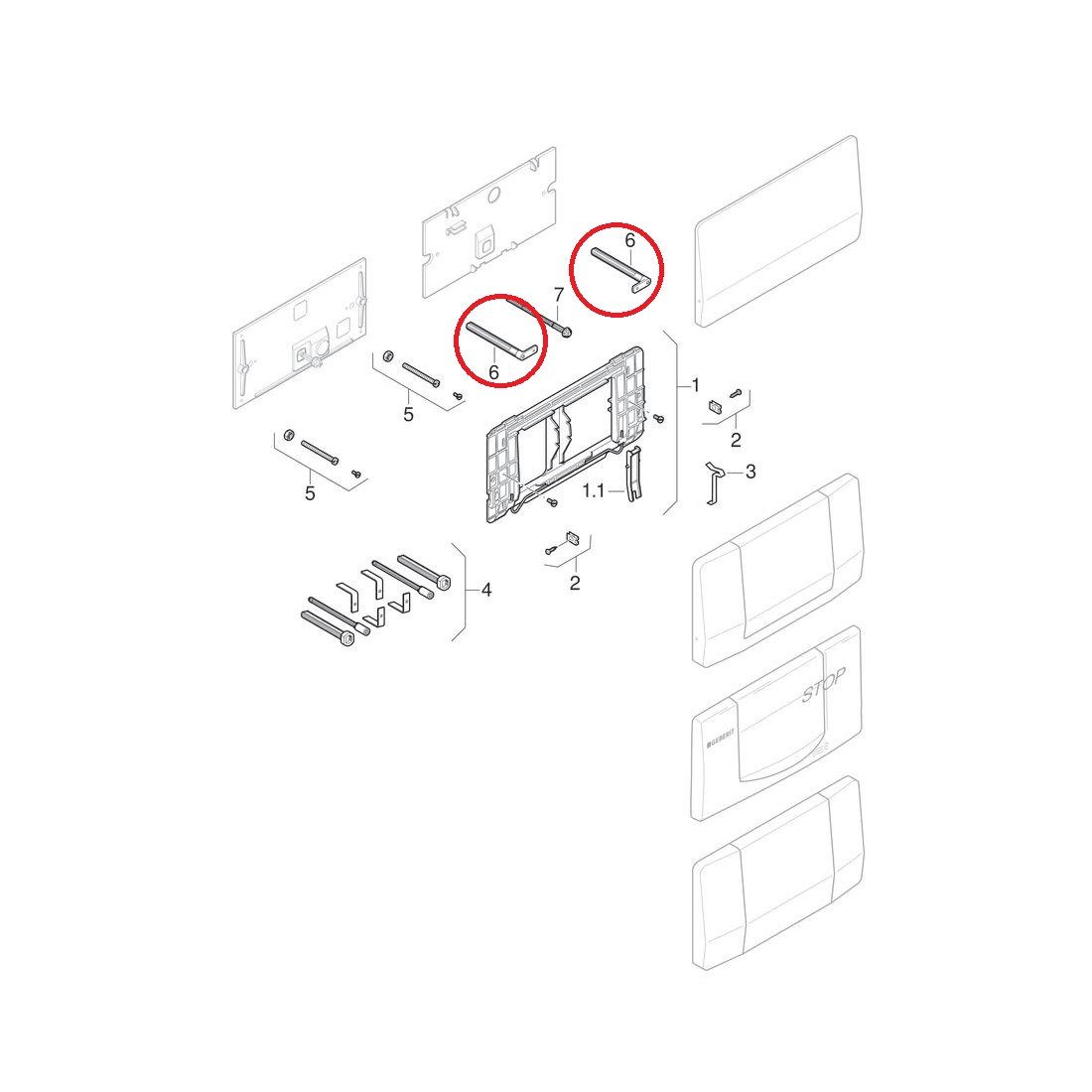 GEBERIT Betätigungsplatte Distanzbolzen-Set für Betätigungsplatte 200F, Highline, Twinline